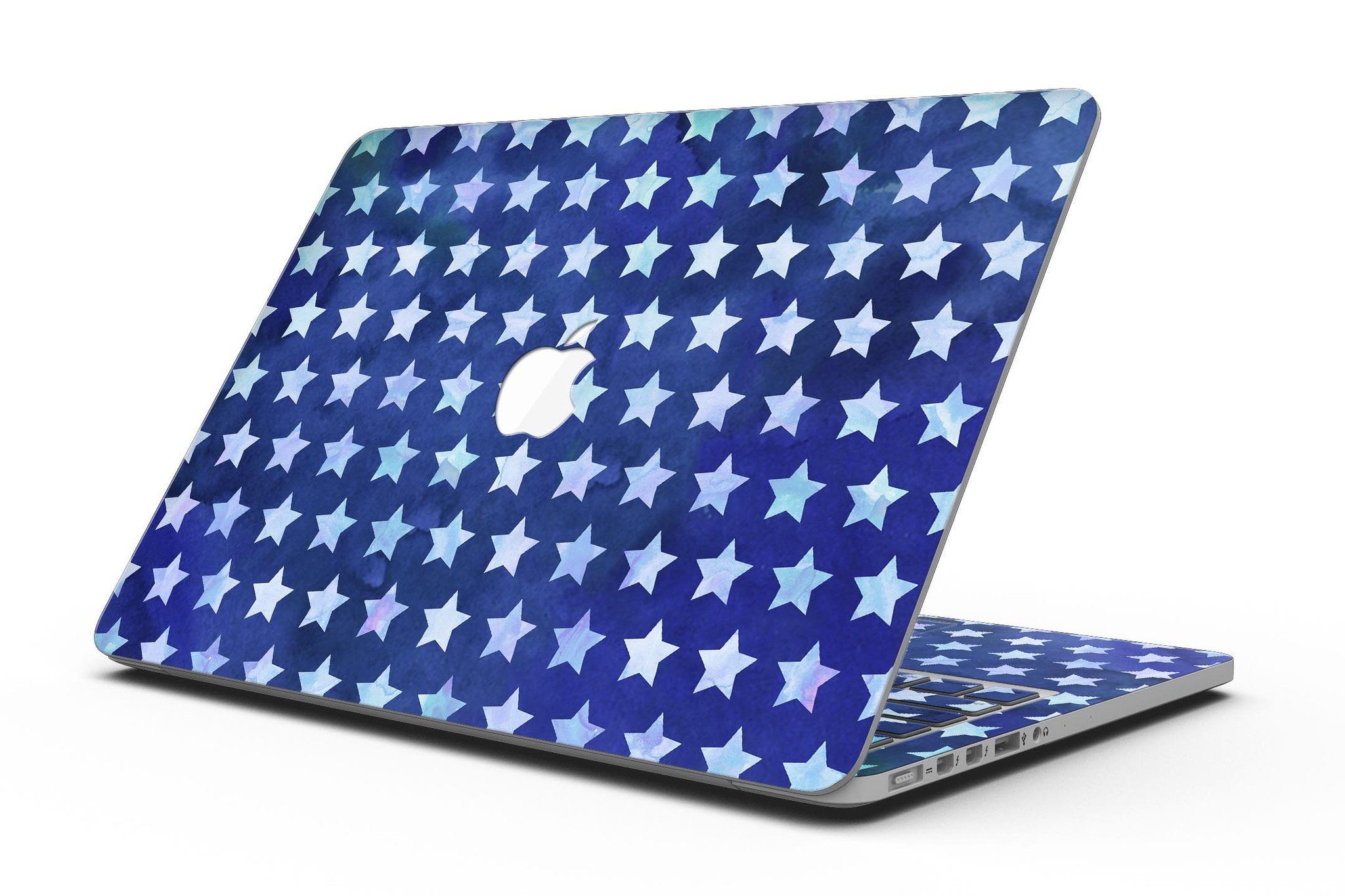 Blue Watercolor Stars skin for MacBook Pro with Retina Display, showcasing vibrant colors and a stylish design.