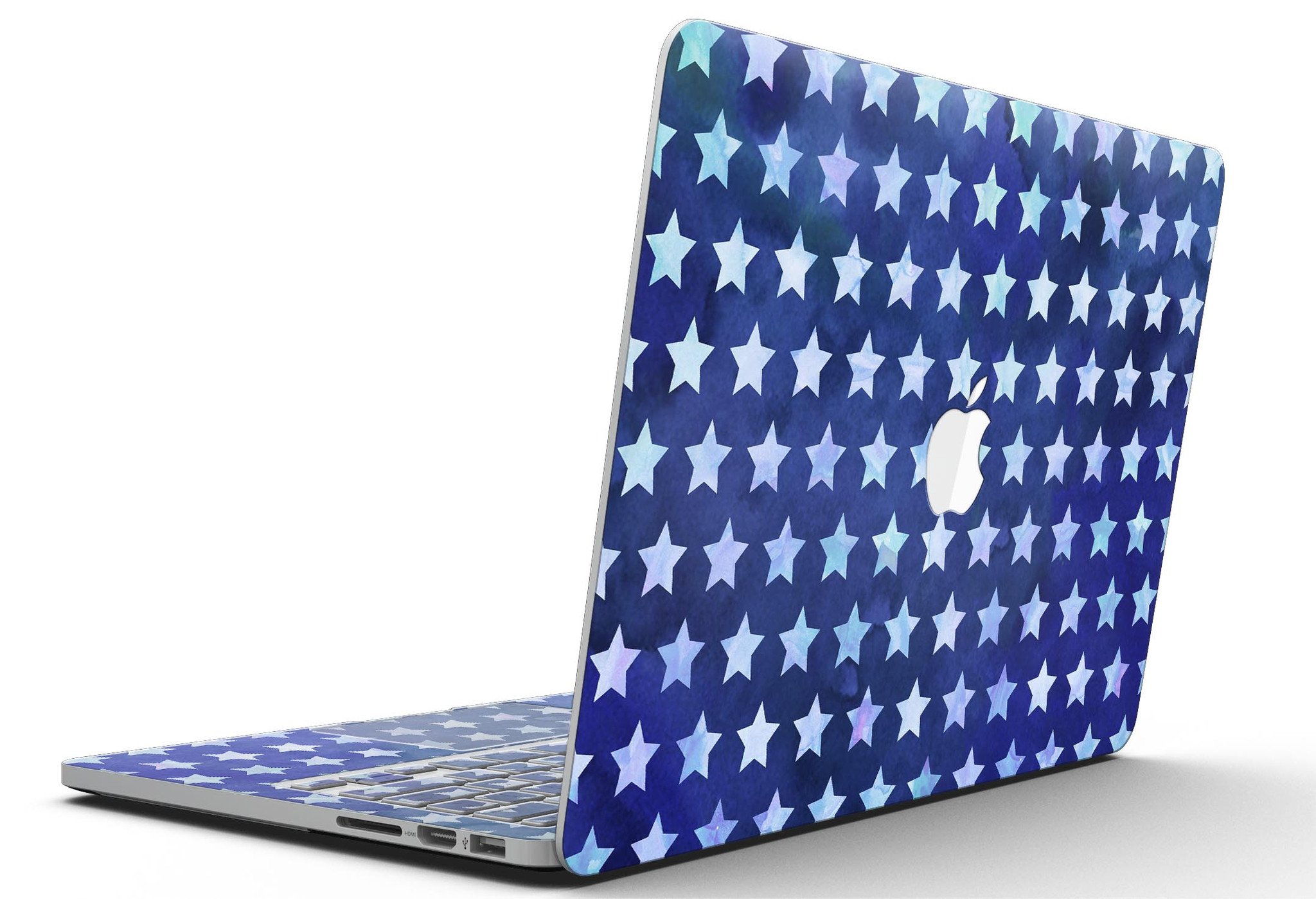 Blue Watercolor Stars skin for MacBook Pro with Retina Display, showcasing vibrant colors and a stylish design.