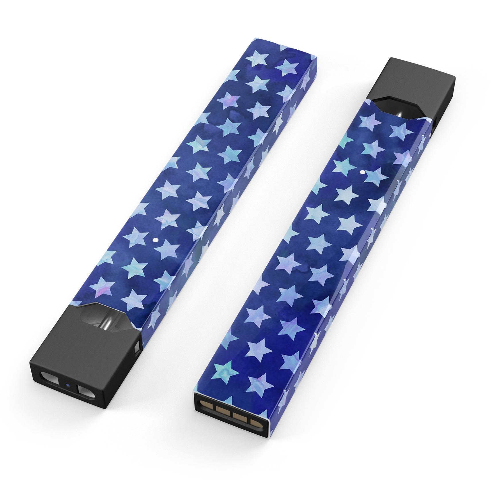 Blue Watercolor Stars skin-wrap sticker designed for JUUL vaping device, featuring a vibrant watercolor star pattern.