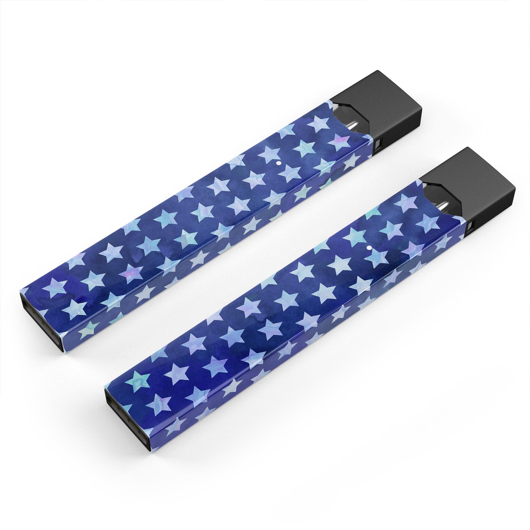 Blue Watercolor Stars skin-wrap sticker designed for JUUL vaping device, featuring a vibrant watercolor star pattern.