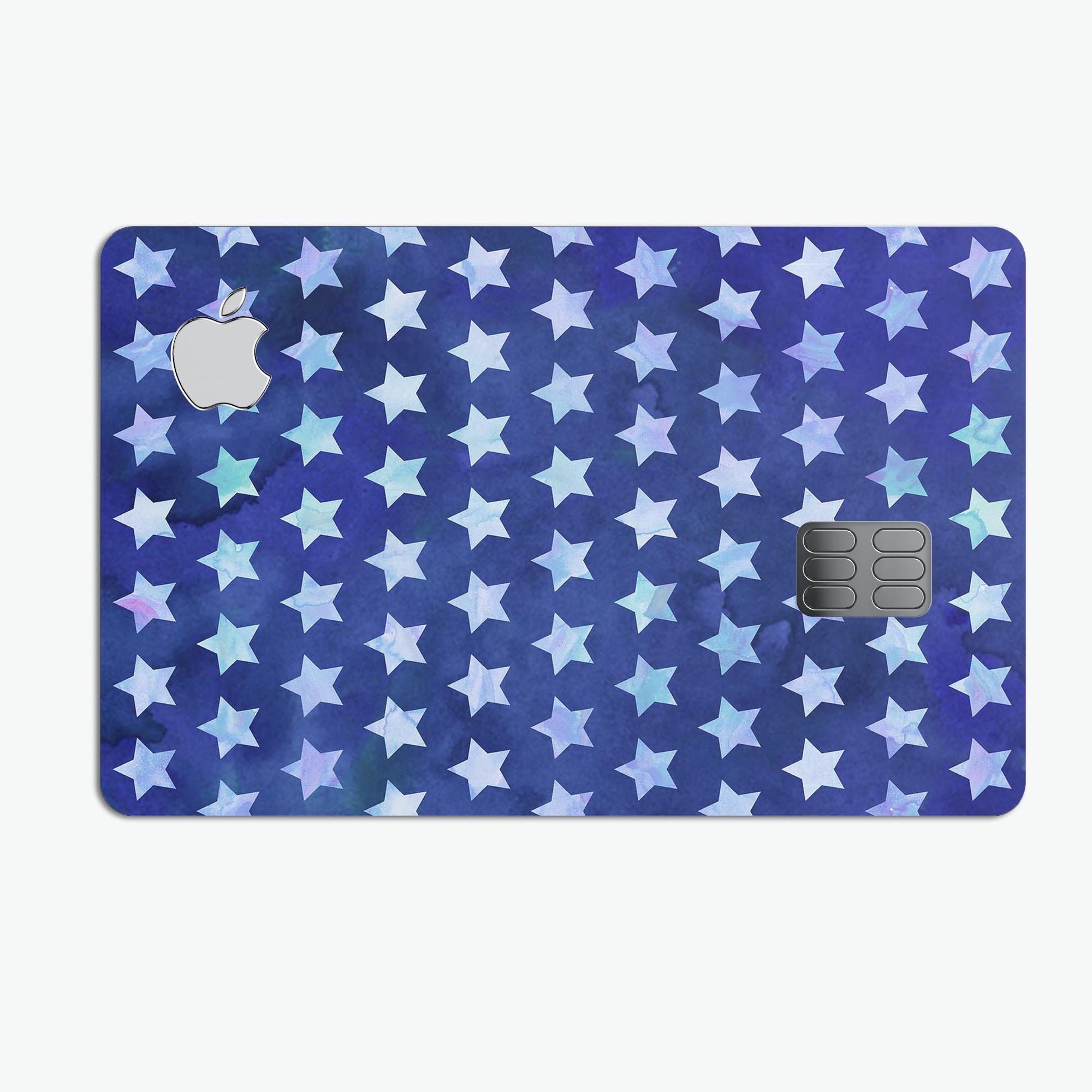 Blue Watercolor Stars decal skin for Apple Card, showcasing a vibrant design with protective features.