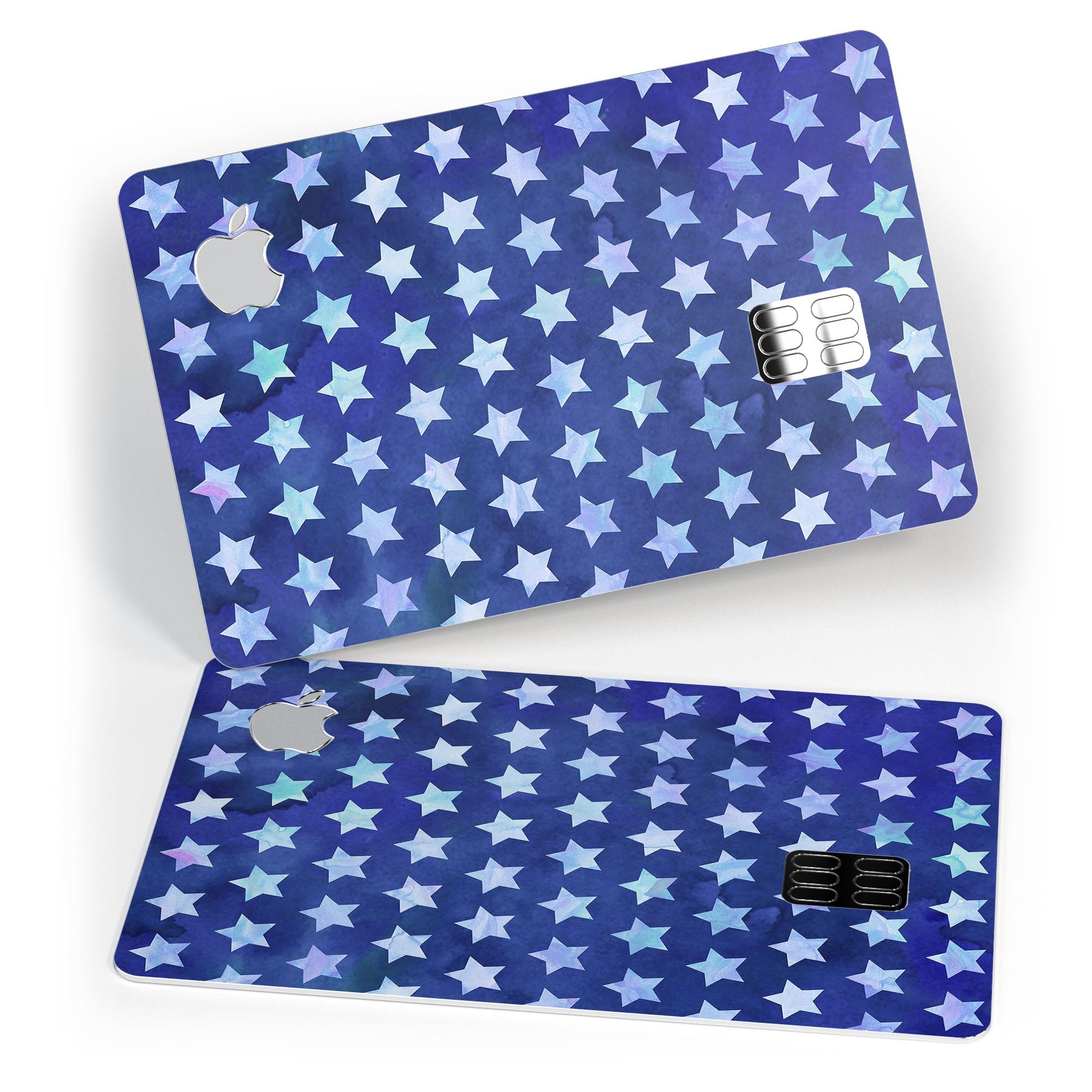 Blue Watercolor Stars decal skin for Apple Card, showcasing a vibrant design with protective features.