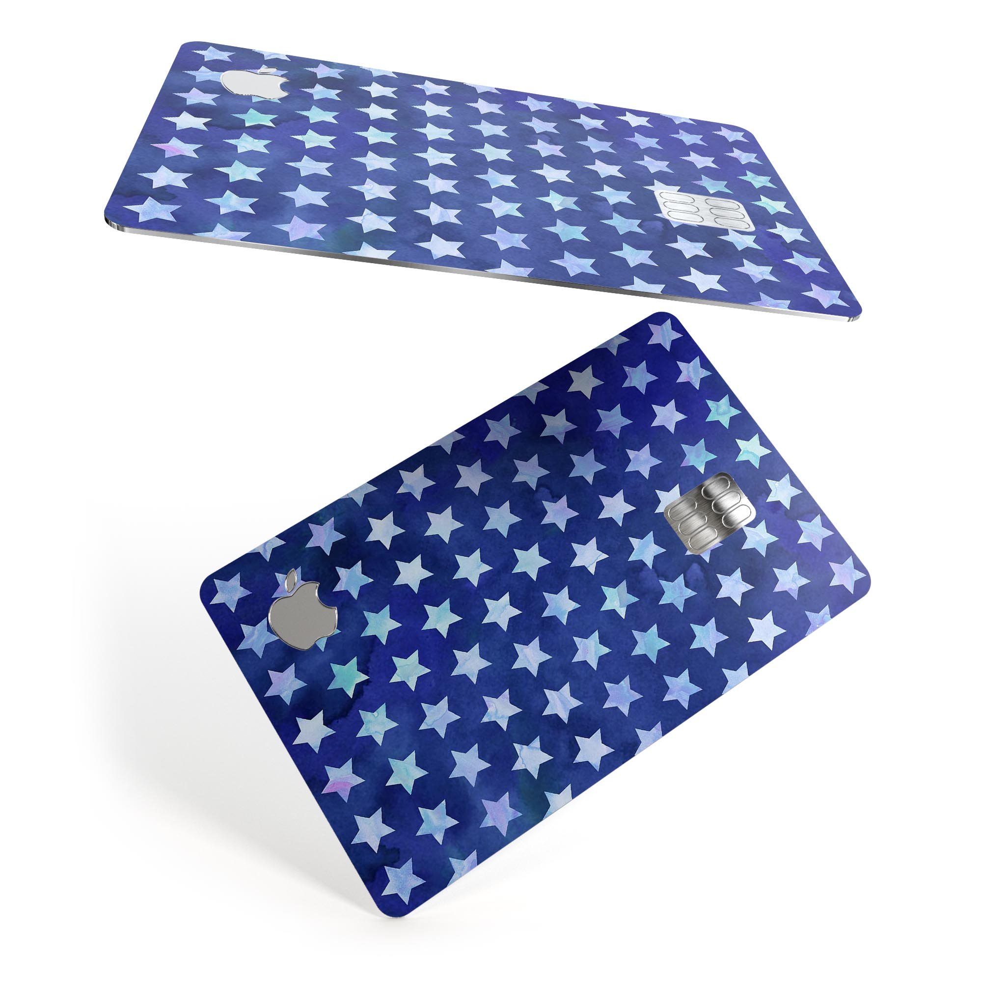 Blue Watercolor Stars decal skin for Apple Card, showcasing a vibrant design with protective features.