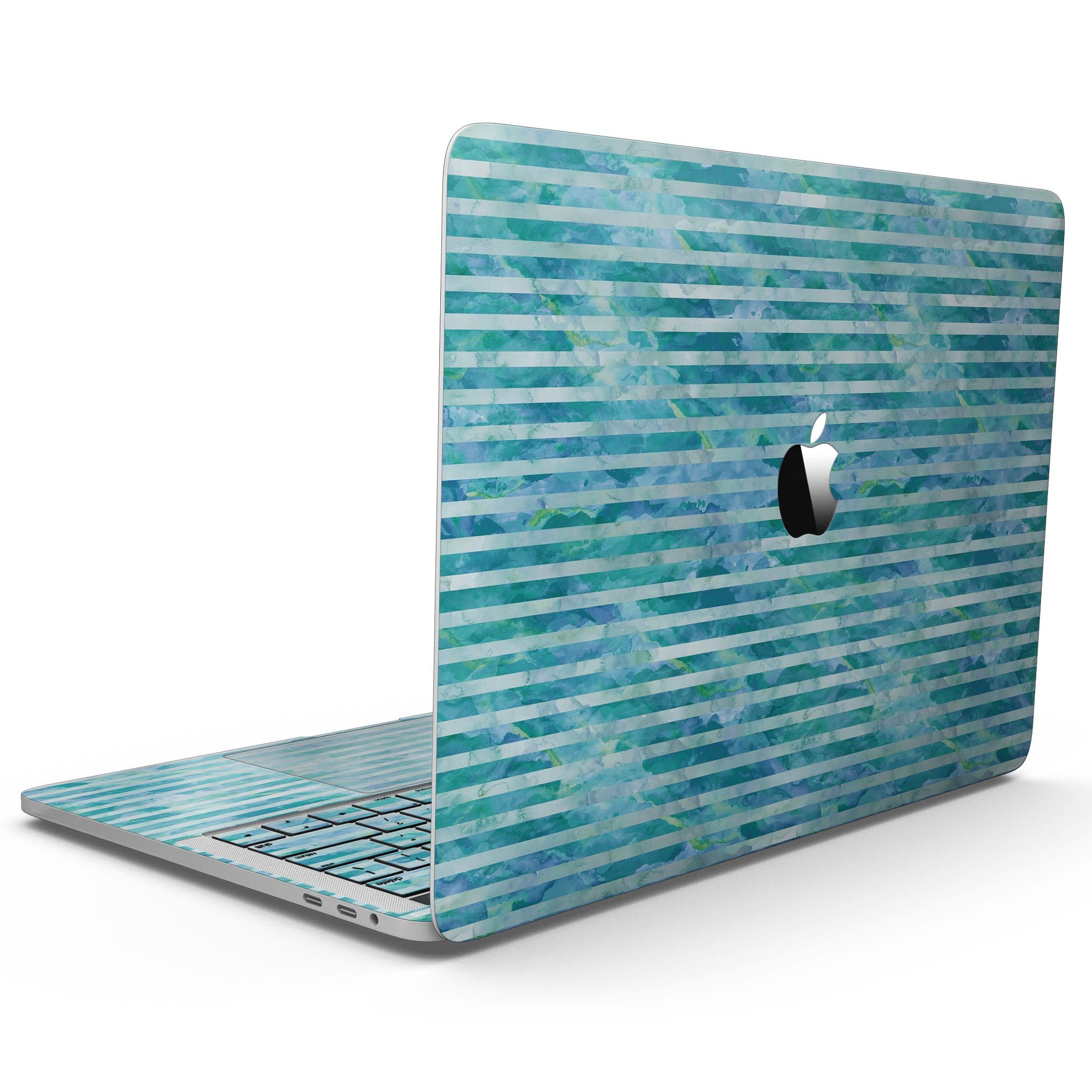 Blue Watercolor Stripes skin kit for 13" MacBook Pro without Touch Bar, showcasing vibrant colors and stylish design.