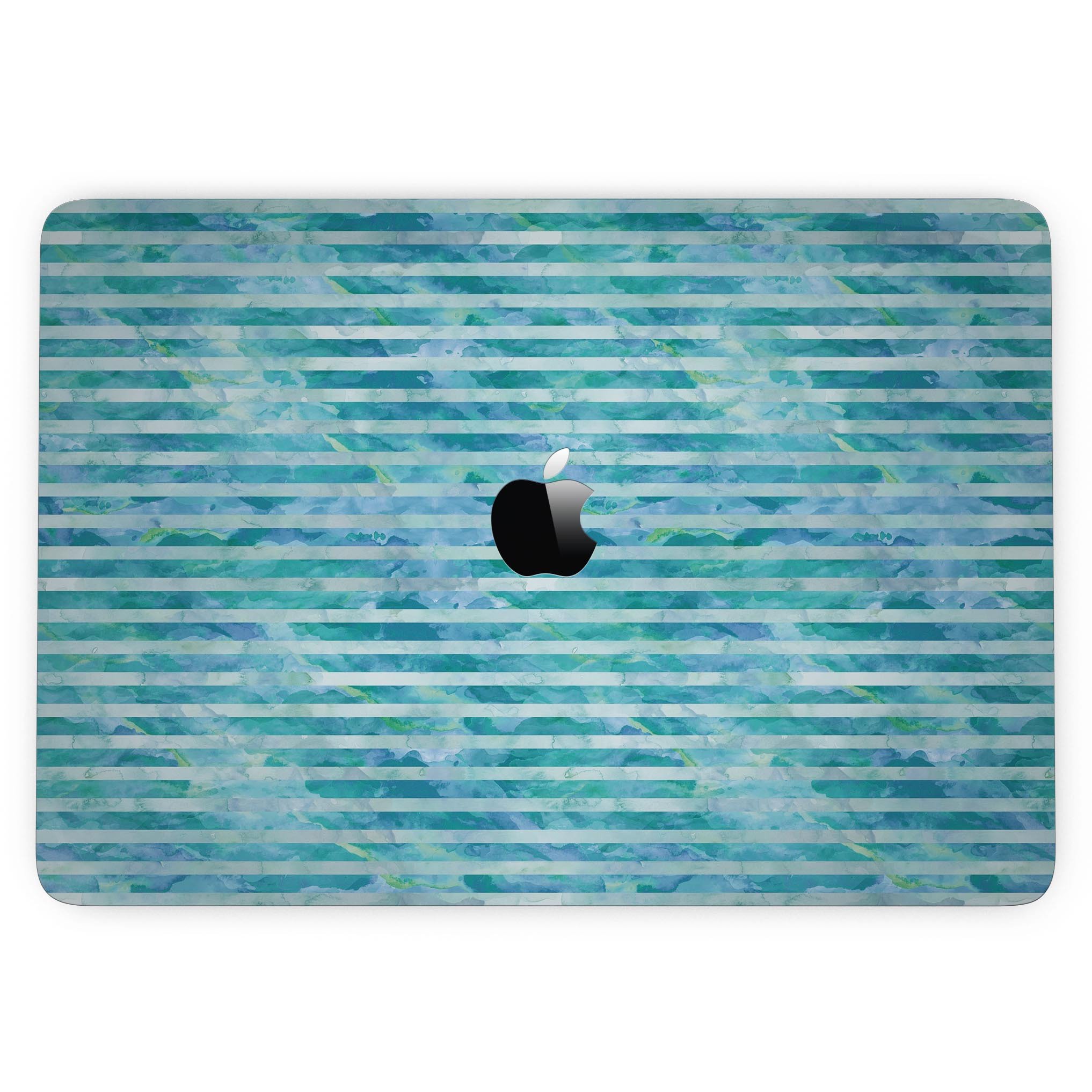 Blue Watercolor Stripes skin kit for 13" MacBook Pro without Touch Bar, showcasing vibrant colors and stylish design.