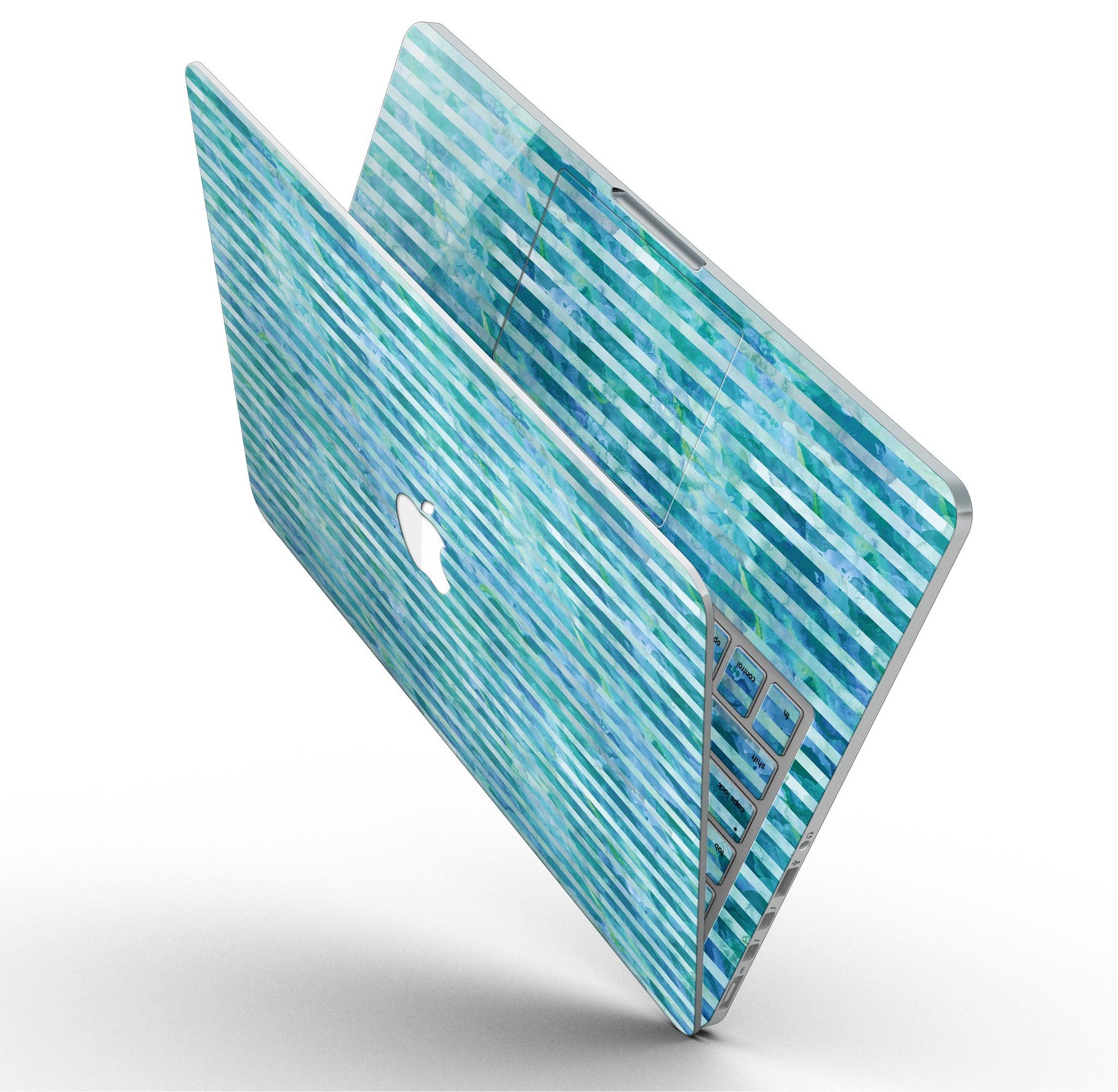 Blue Watercolor Stripes skin for MacBook Pro with Retina Display, showcasing vibrant colors and a sleek design.