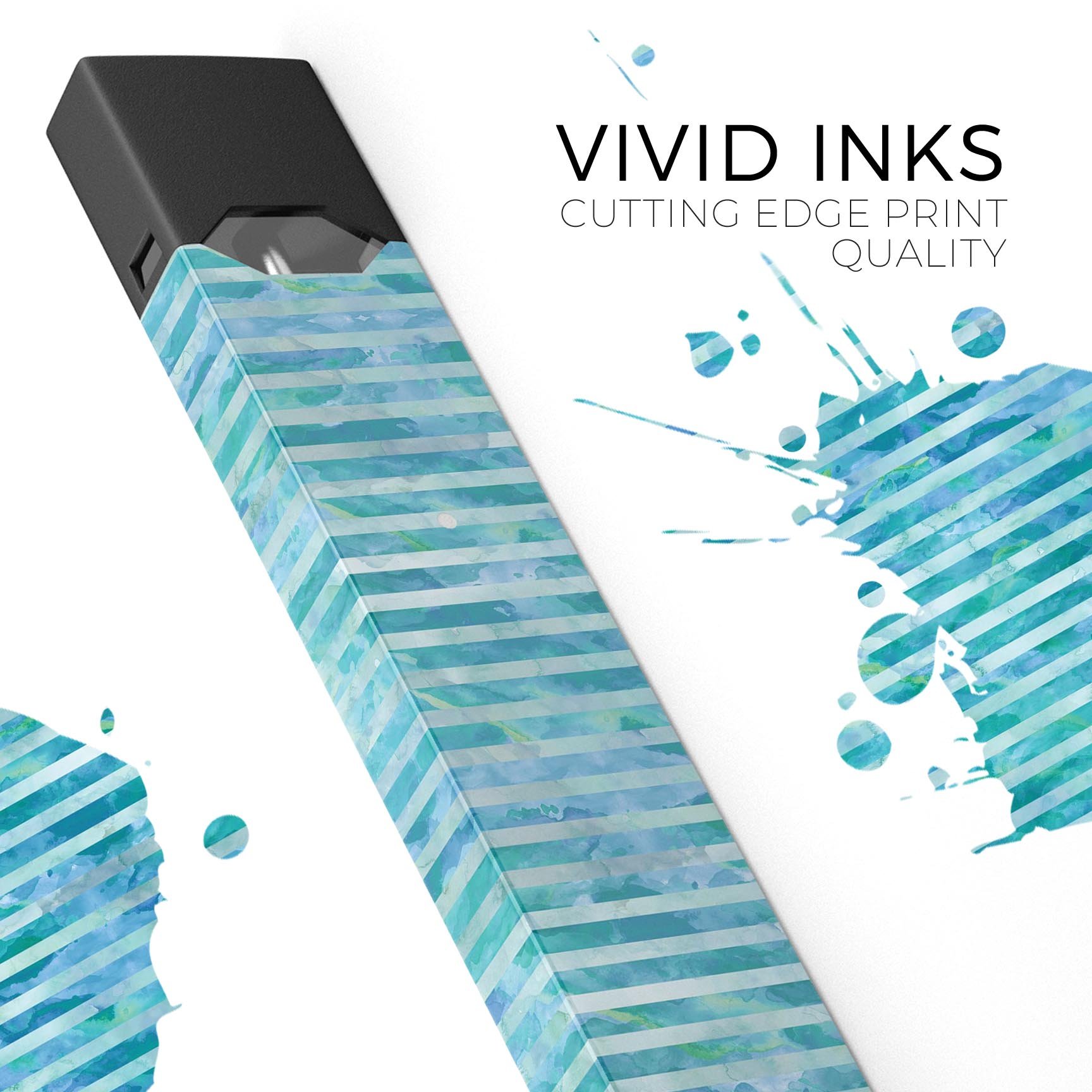 Blue Watercolor Stripes skin-wrap sticker designed for JUUL vaping device, showcasing vibrant colors and a sleek design.