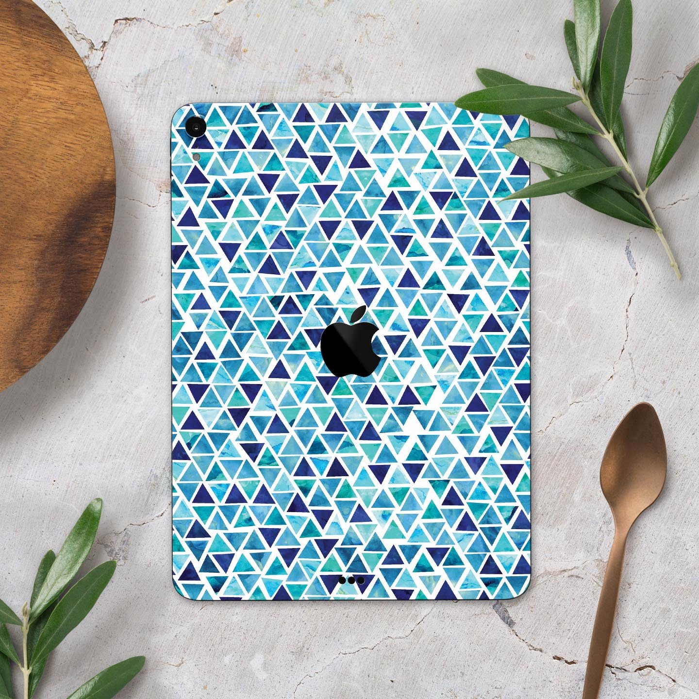 Blue Watercolor Triangle Pattern skin decal for Apple devices, showcasing vibrant colors and a stylish design.