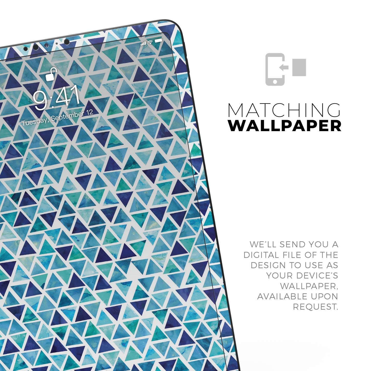 Blue Watercolor Triangle Pattern skin decal for Apple devices, showcasing vibrant colors and a stylish design.