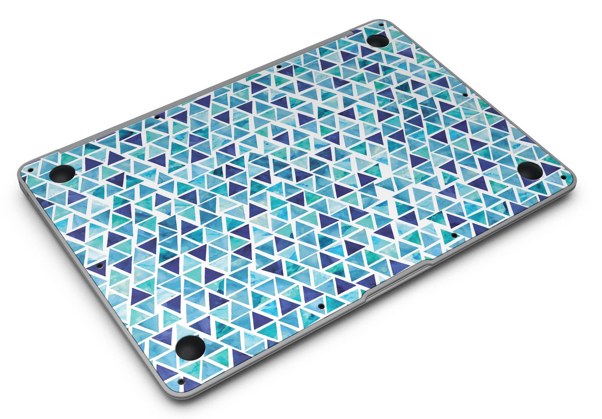 Blue Watercolor Triangle Pattern MacBook Air Skin Kit showcasing vibrant colors and artistic design.