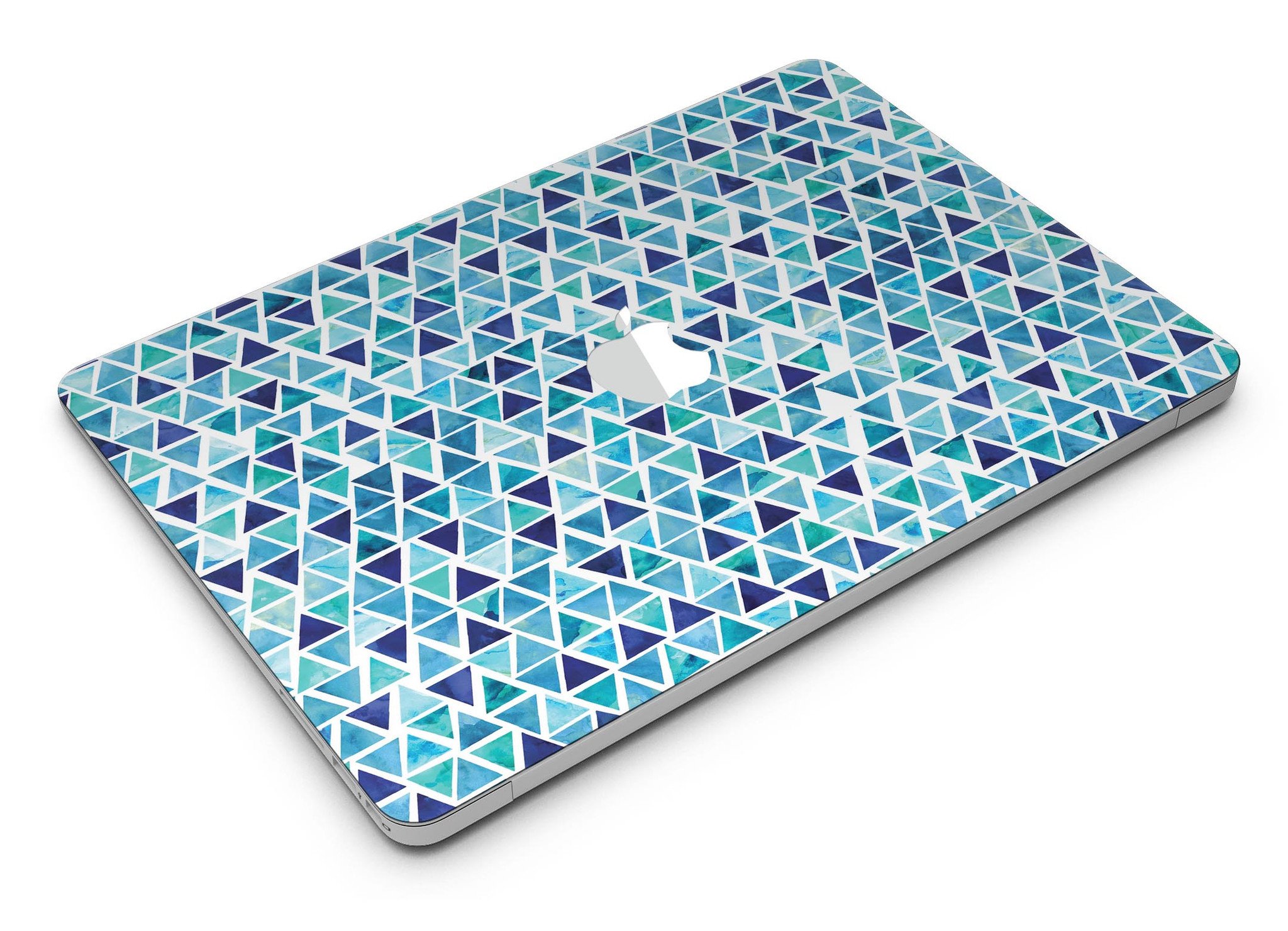 Blue Watercolor Triangle Pattern MacBook Air Skin Kit showcasing vibrant colors and artistic design.