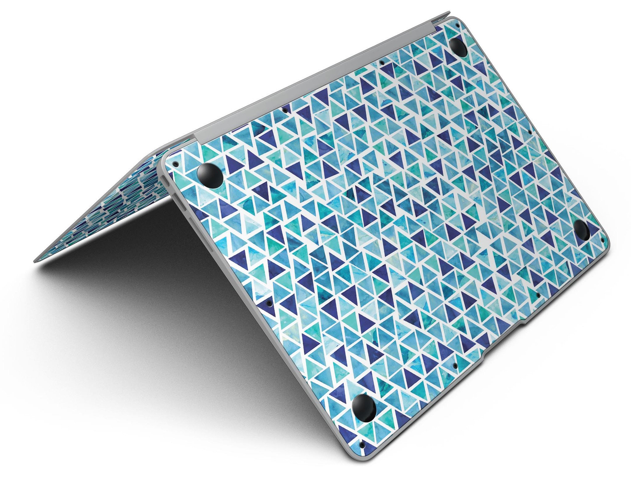 Blue Watercolor Triangle Pattern MacBook Air Skin Kit showcasing vibrant colors and artistic design.