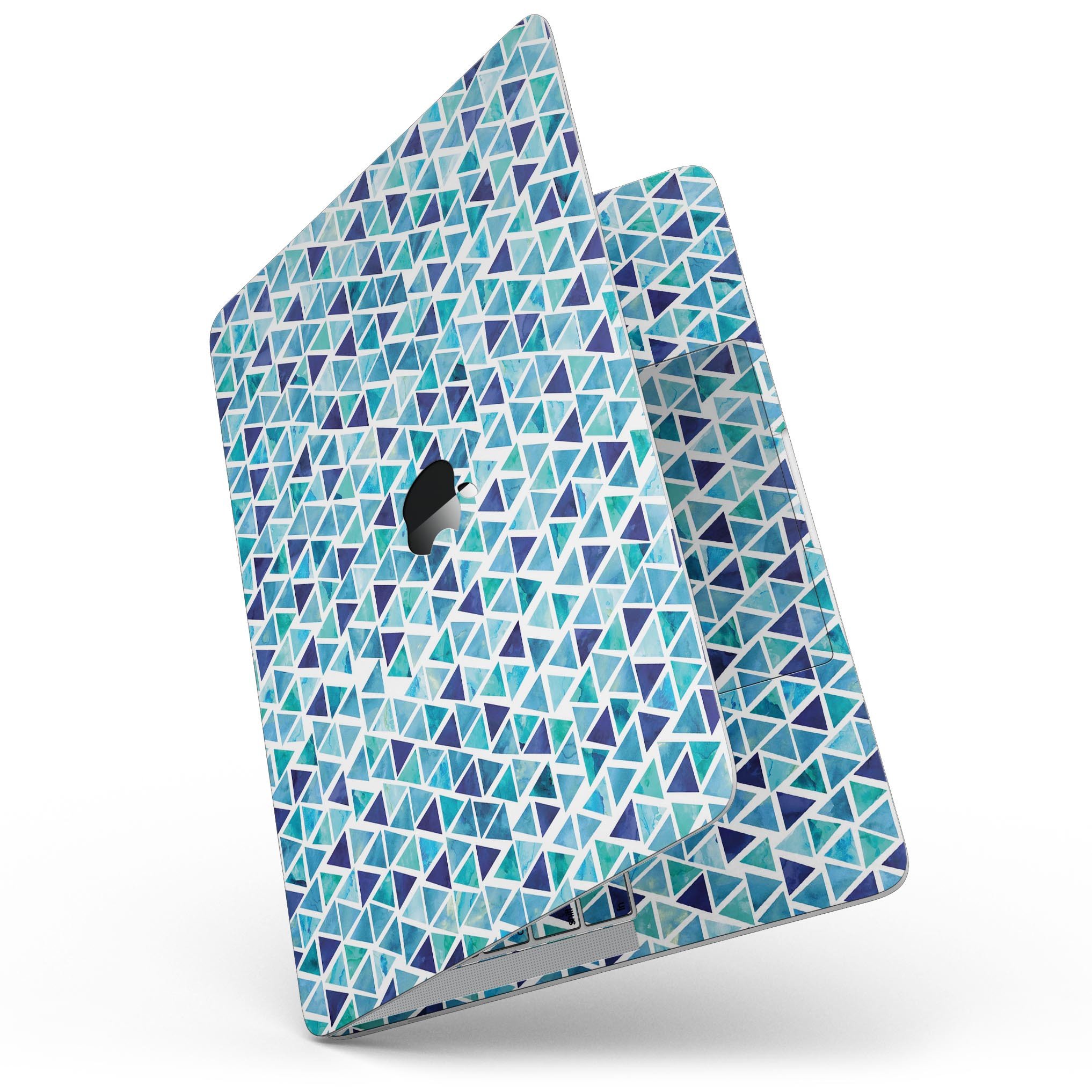 Blue Watercolor Triangle Pattern skin for MacBook Pro with Touch Bar, showcasing vibrant colors and unique design.