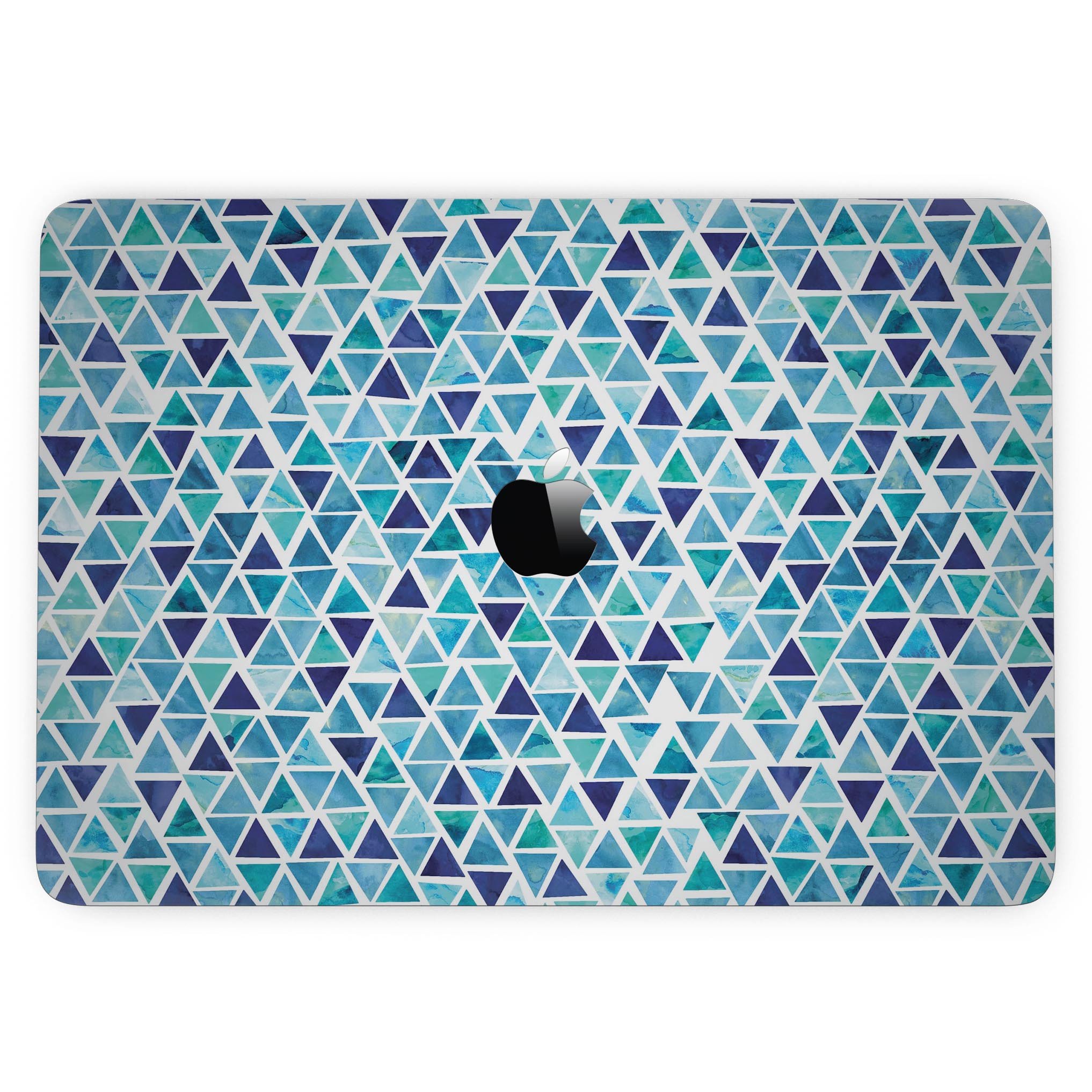 Blue Watercolor Triangle Pattern skin for MacBook Pro with Touch Bar, showcasing vibrant colors and unique design.