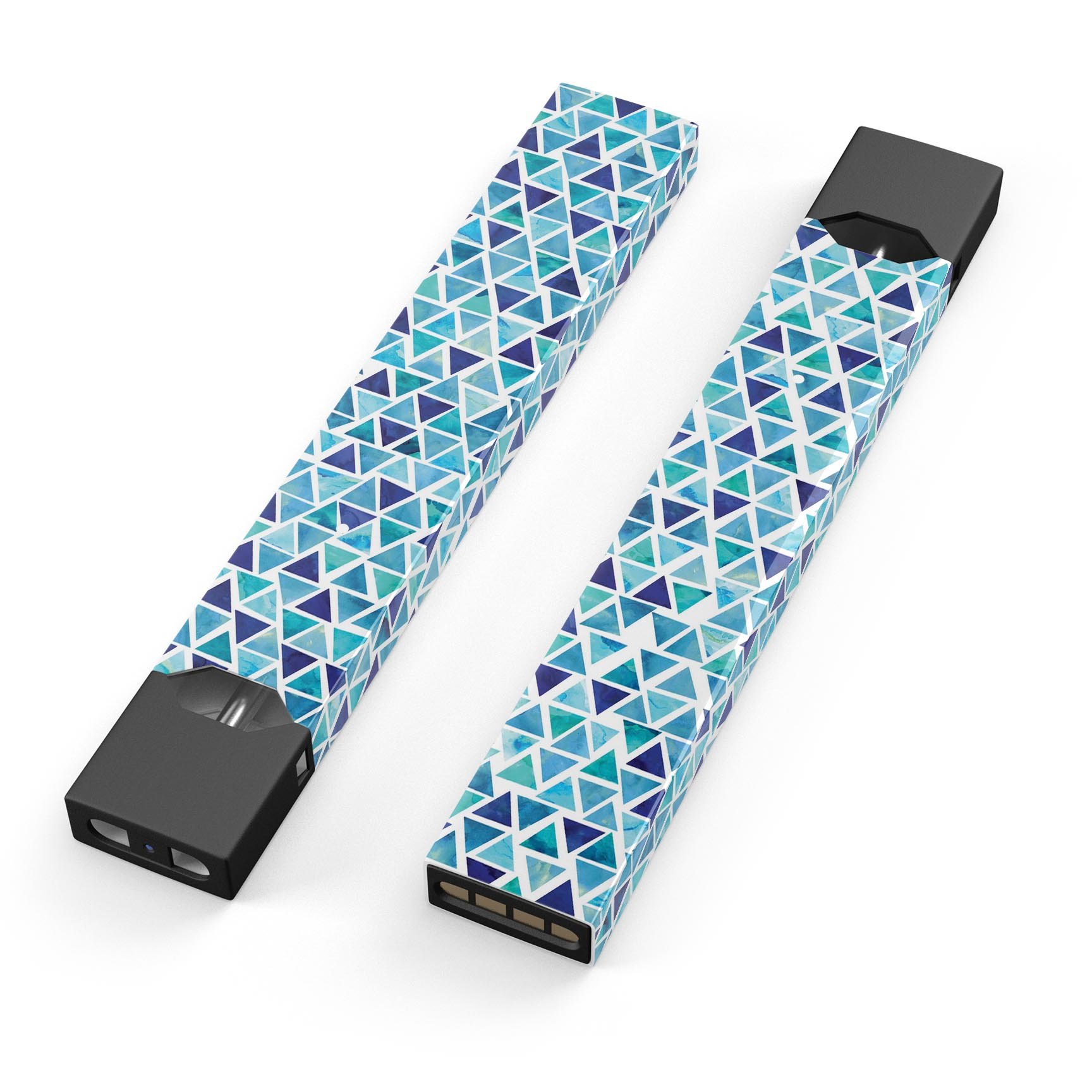 Blue Watercolor Triangle Pattern skin wrap for JUUL device, showcasing vibrant colors and precise cut.