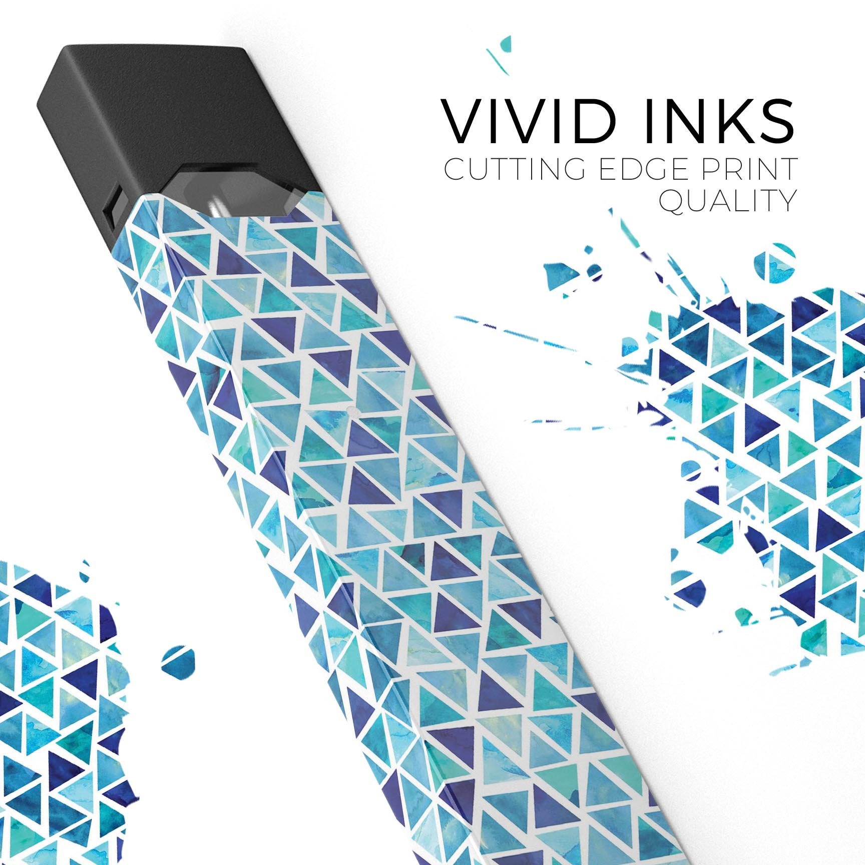 Blue Watercolor Triangle Pattern skin wrap for JUUL device, showcasing vibrant colors and precise cut.