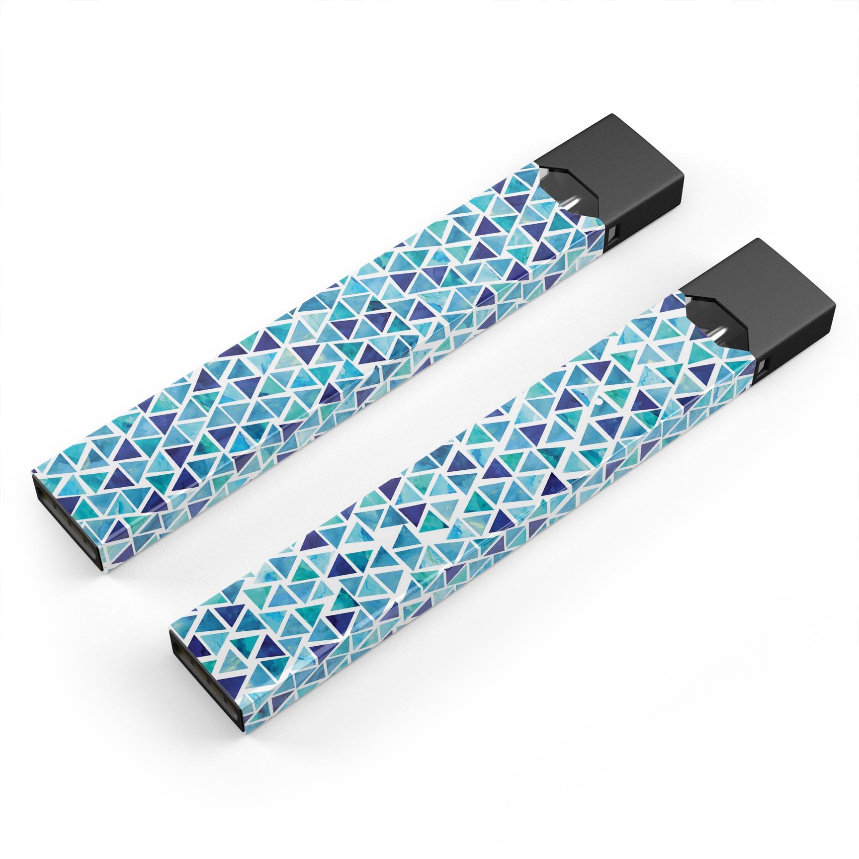 Blue Watercolor Triangle Pattern skin wrap for JUUL device, showcasing vibrant colors and precise cut.