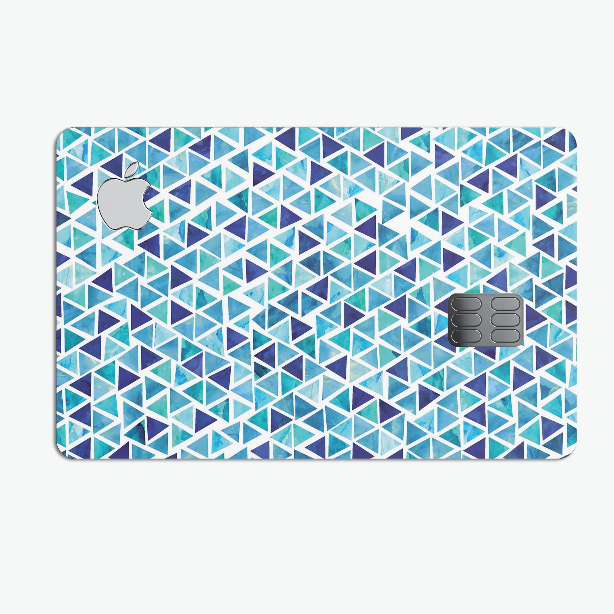 Blue Watercolor Triangle Pattern decal skin for Apple Card, showcasing vibrant colors and a stylish design.