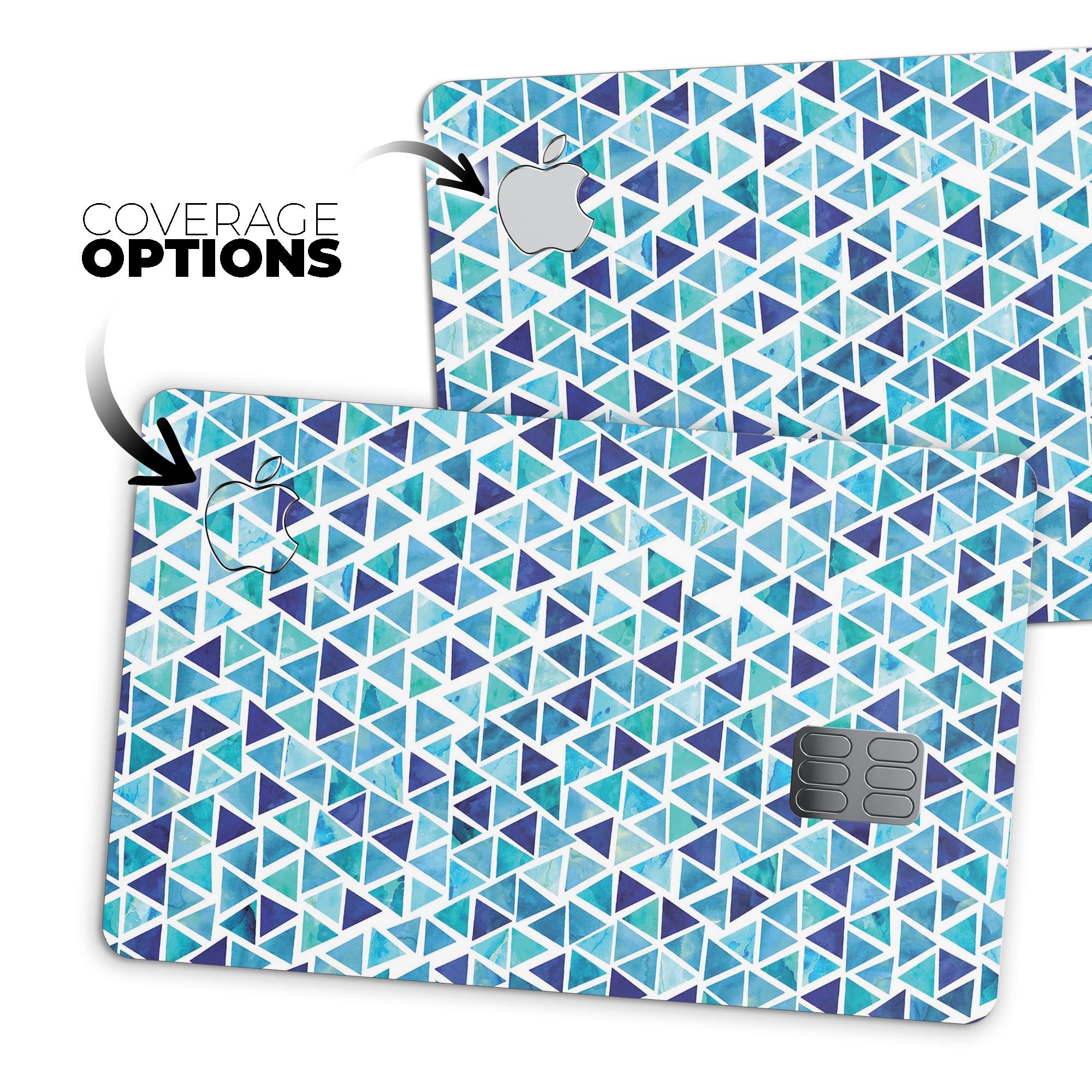 Blue Watercolor Triangle Pattern decal skin for Apple Card, showcasing vibrant colors and a stylish design.