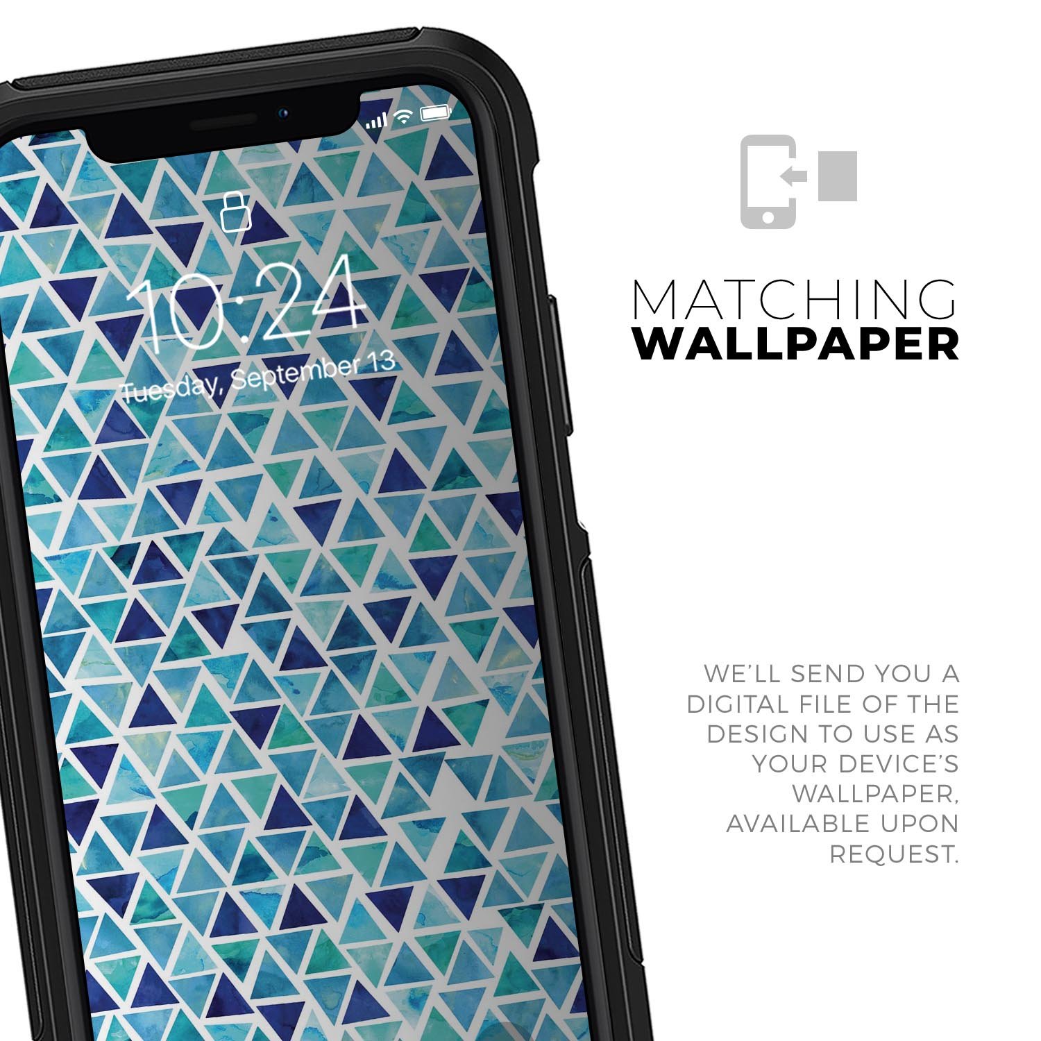 Blue Watercolor Triangle Pattern Skin Kit for iPhone OtterBox, showcasing vibrant colors and unique design.