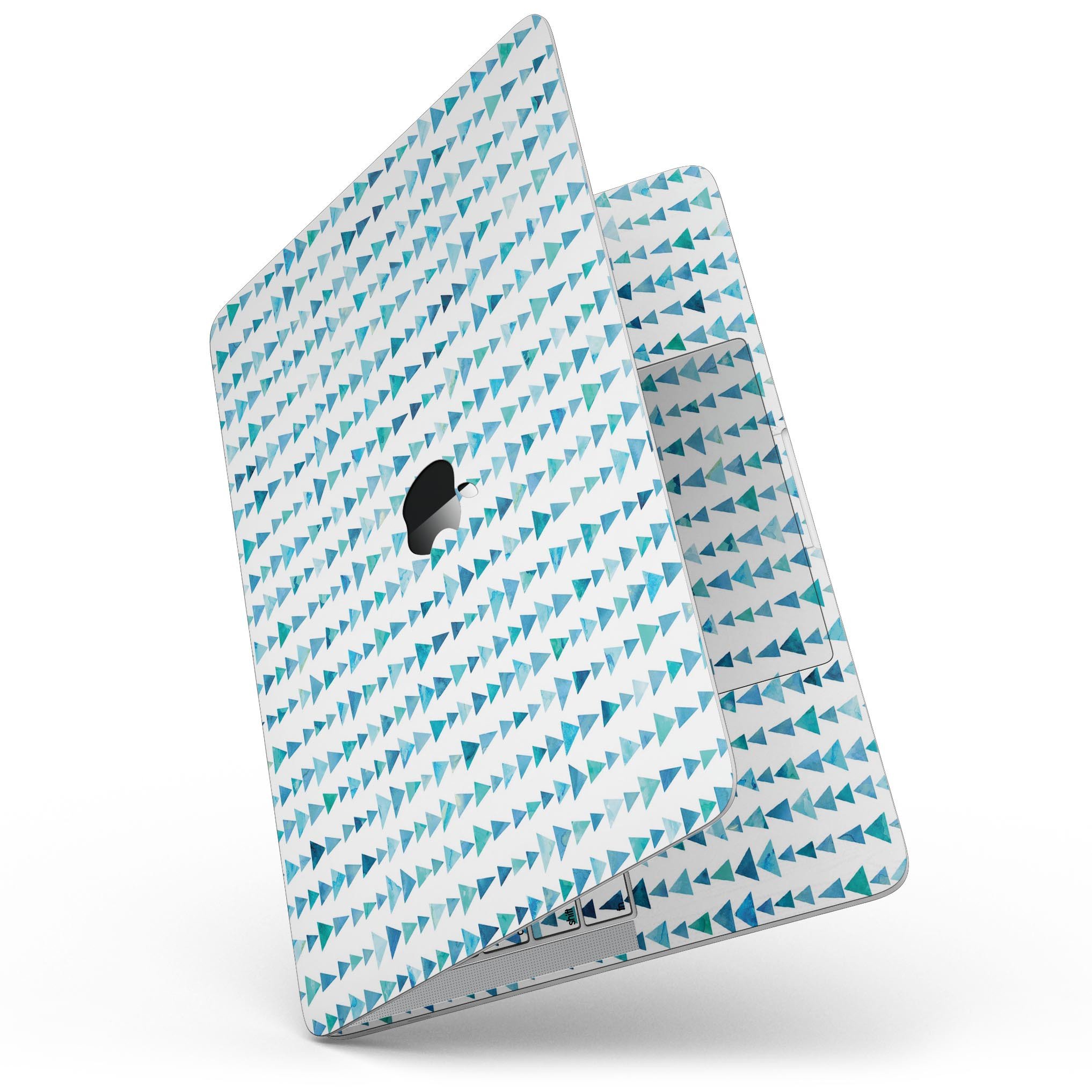 Blue Watercolor Triangle Pattern skin for 13" MacBook Pro without Touch Bar, showcasing vibrant colors and unique design.