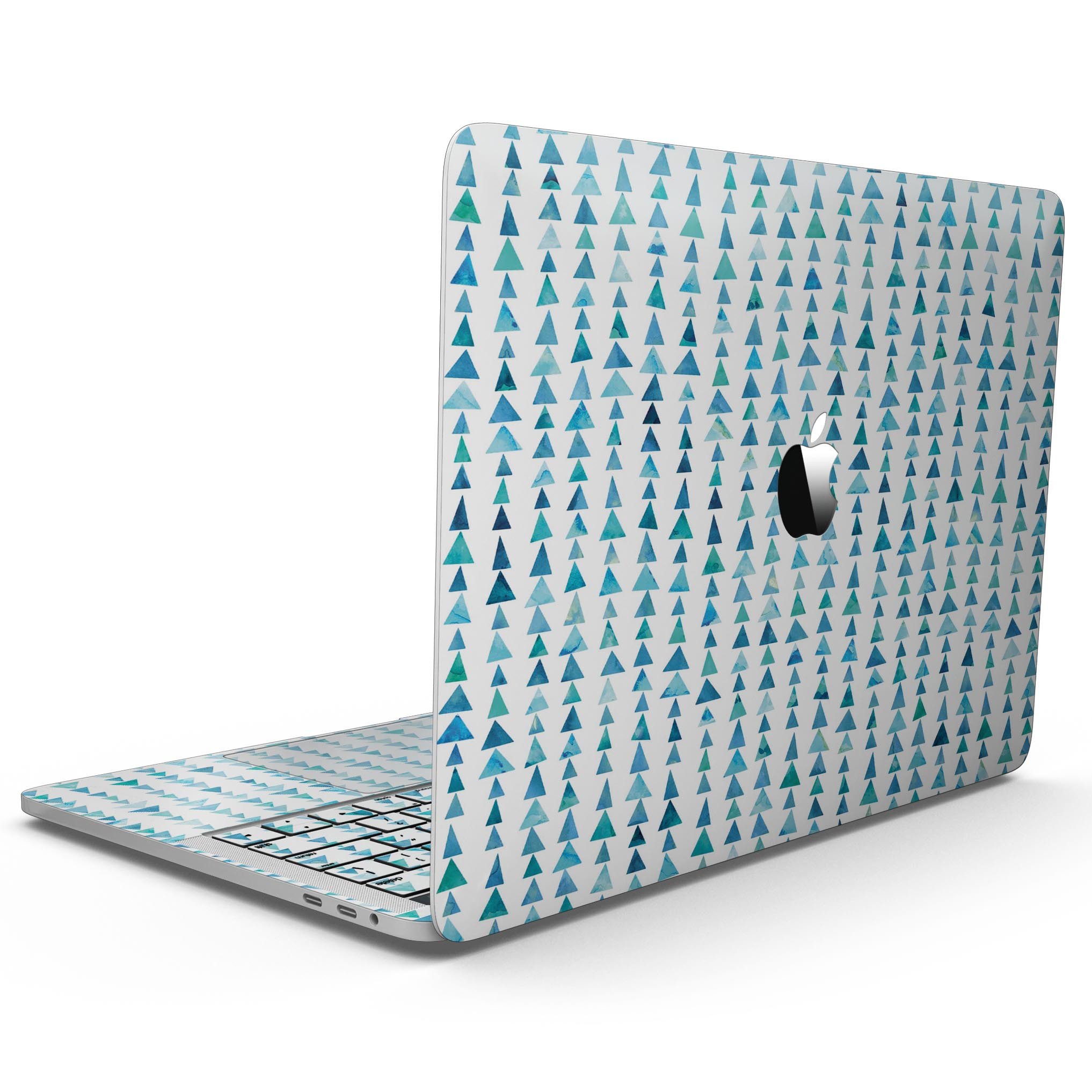 Blue Watercolor Triangle Pattern skin for 13" MacBook Pro without Touch Bar, showcasing vibrant colors and unique design.