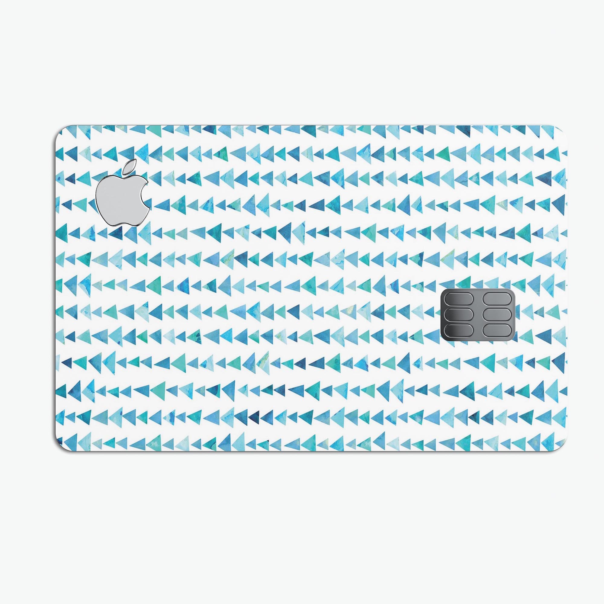 Blue Watercolor Triangle Pattern V2 decal for Apple Card, showcasing vibrant blue hues and premium vinyl material.