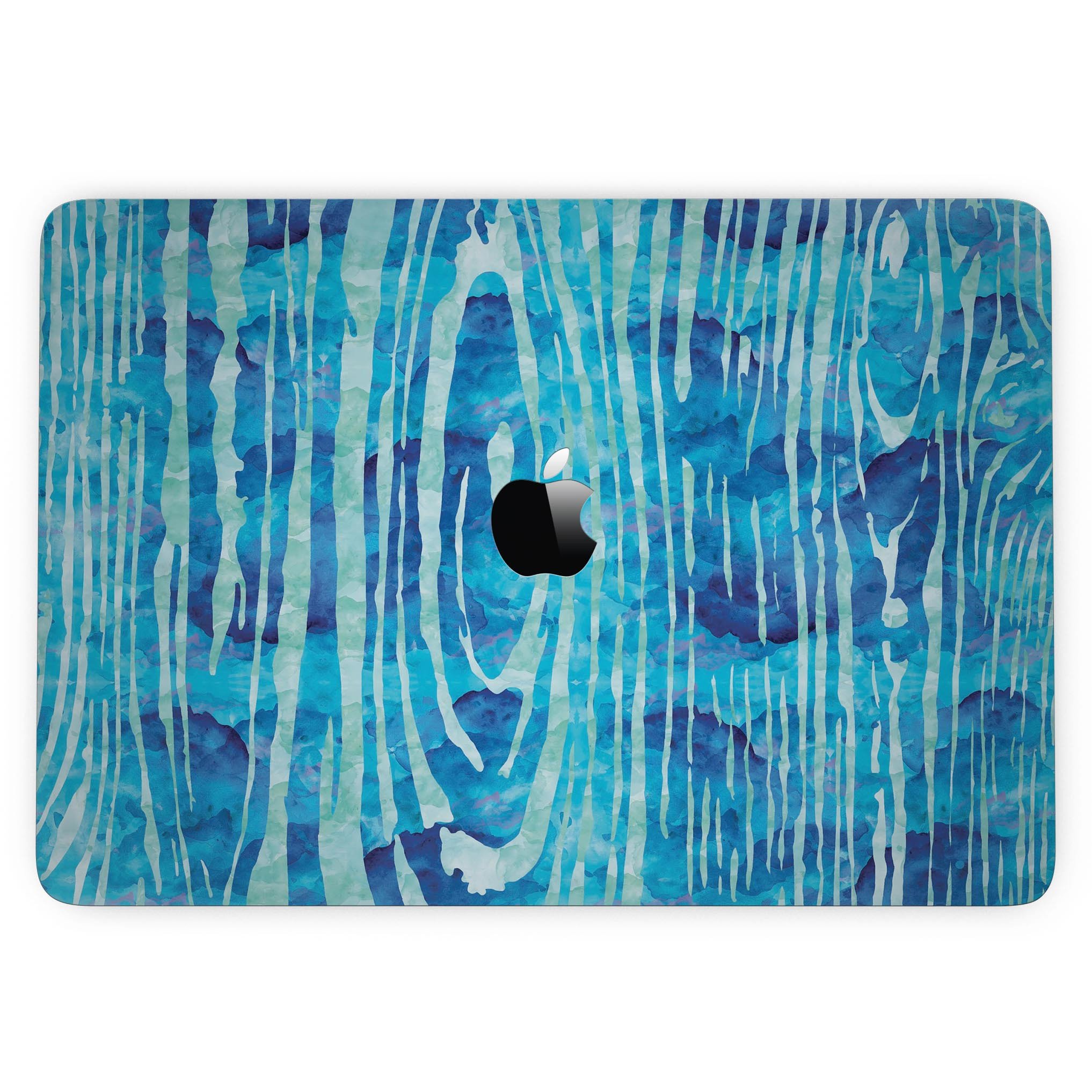 Blue Watercolor Woodgrain skin for 13" MacBook Pro without Touch Bar, showcasing vibrant colors and woodgrain texture.