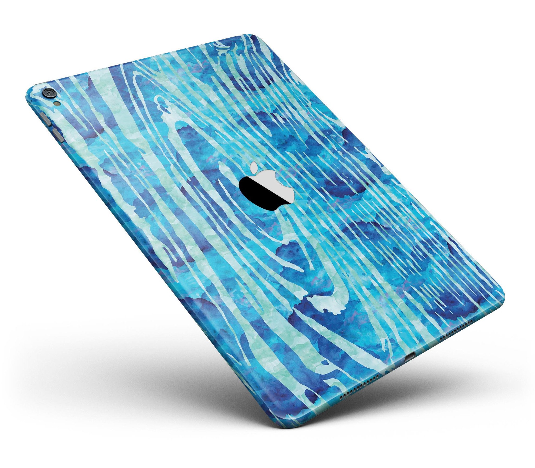 Blue Watercolor Woodgrain Full Body Skin for iPad Pro, showcasing vibrant colors and woodgrain texture.