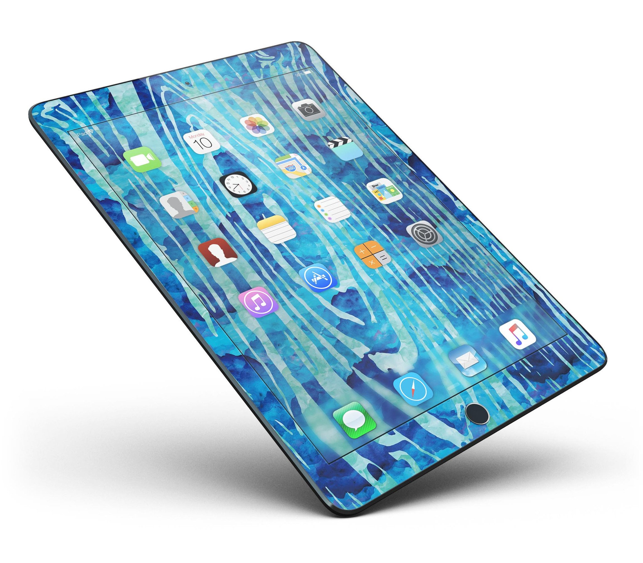 Blue Watercolor Woodgrain Full Body Skin for iPad Pro, showcasing vibrant colors and woodgrain texture.