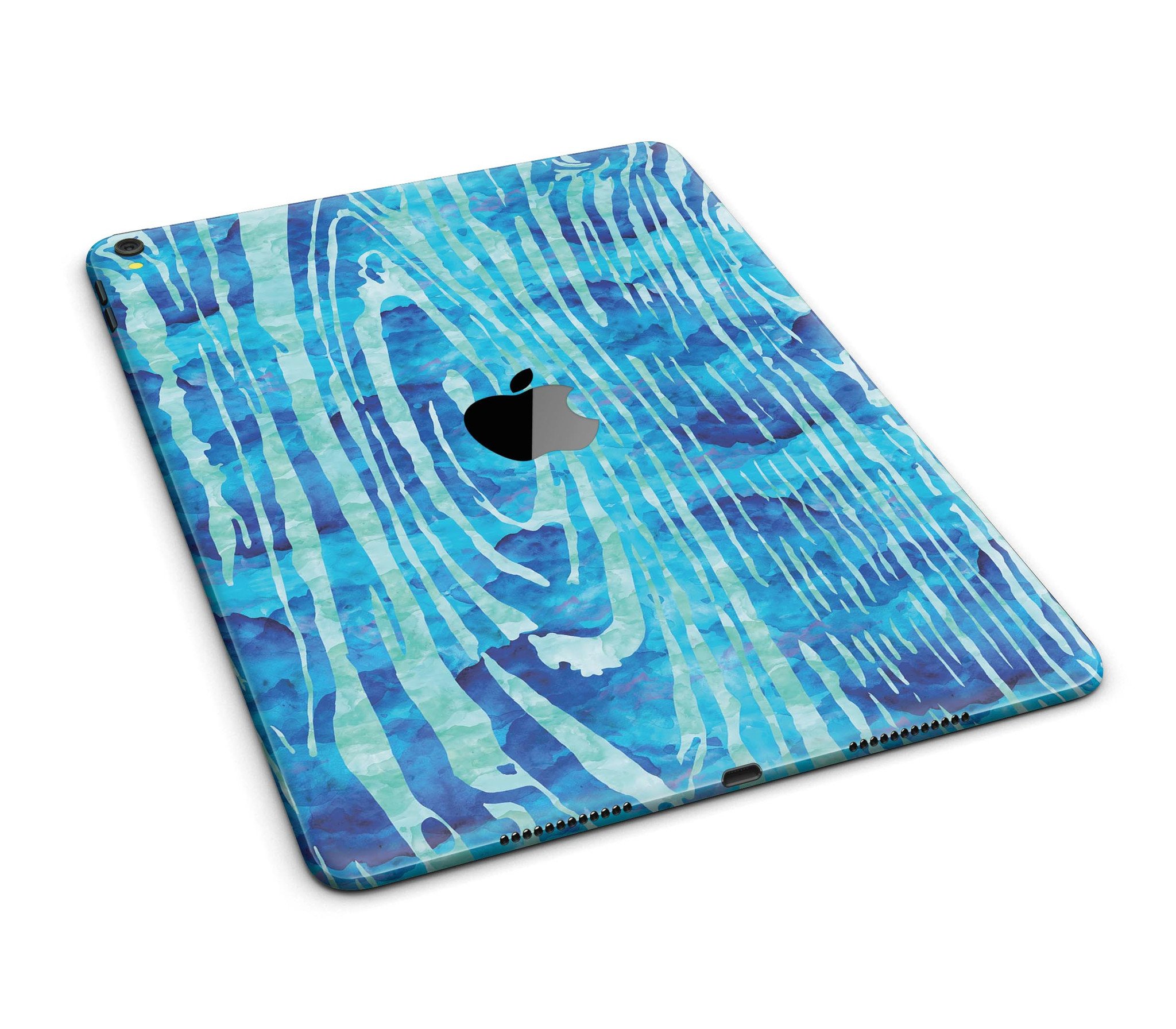 Blue Watercolor Woodgrain Full Body Skin for iPad Pro, showcasing vibrant colors and woodgrain texture.