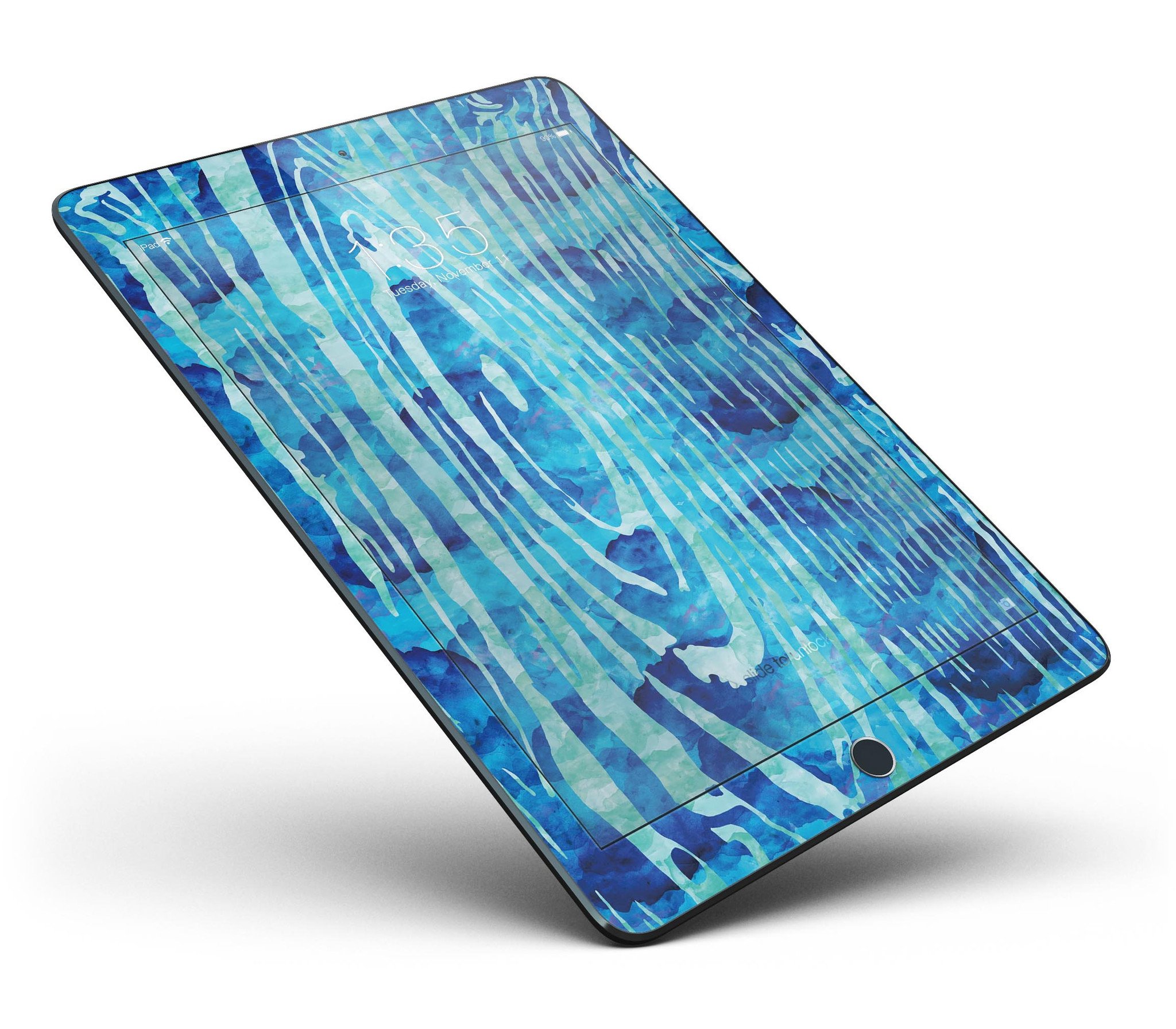 Blue Watercolor Woodgrain Full Body Skin for iPad Pro, showcasing vibrant colors and woodgrain texture.