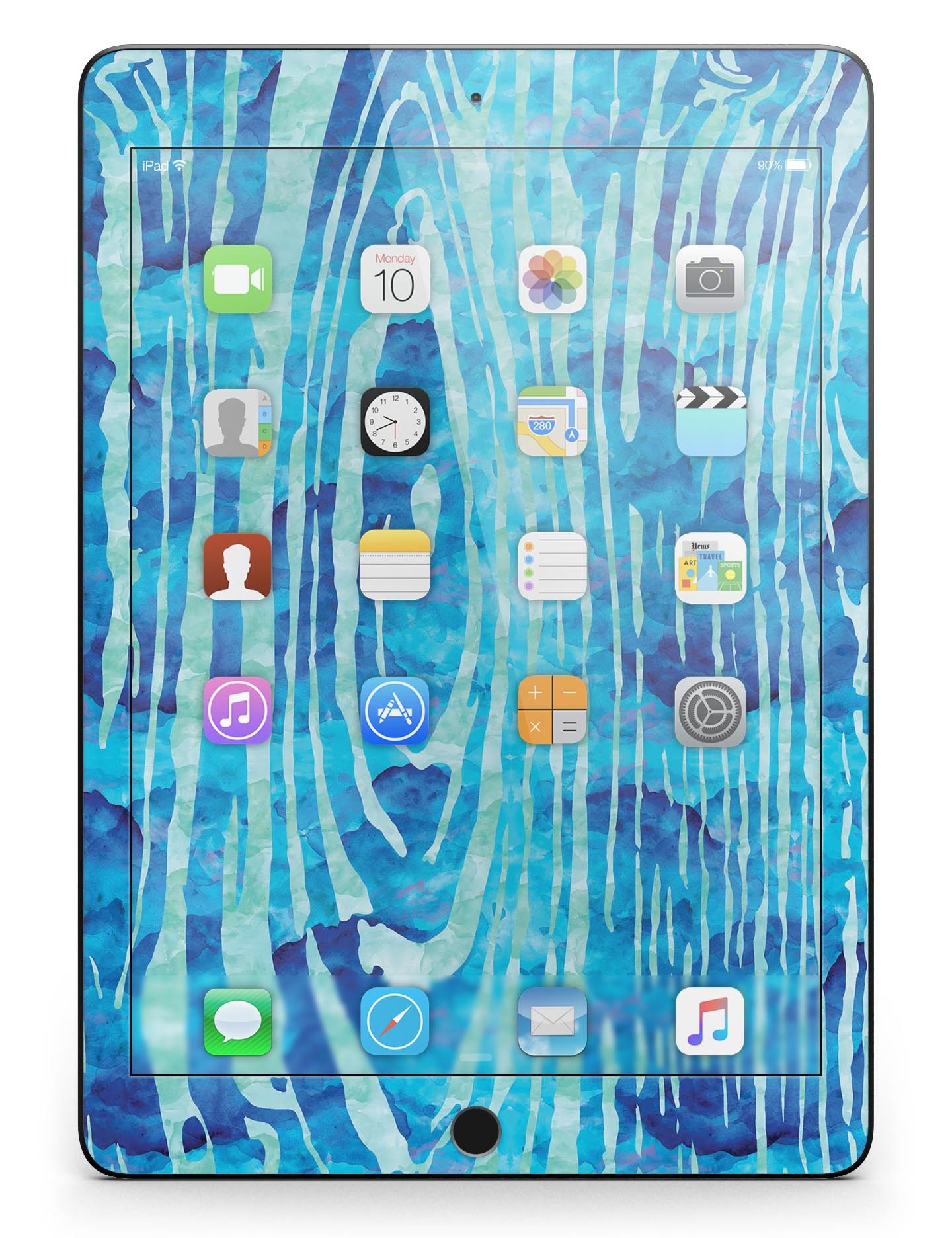 Blue Watercolor Woodgrain Full Body Skin for iPad Pro, showcasing vibrant colors and woodgrain texture.