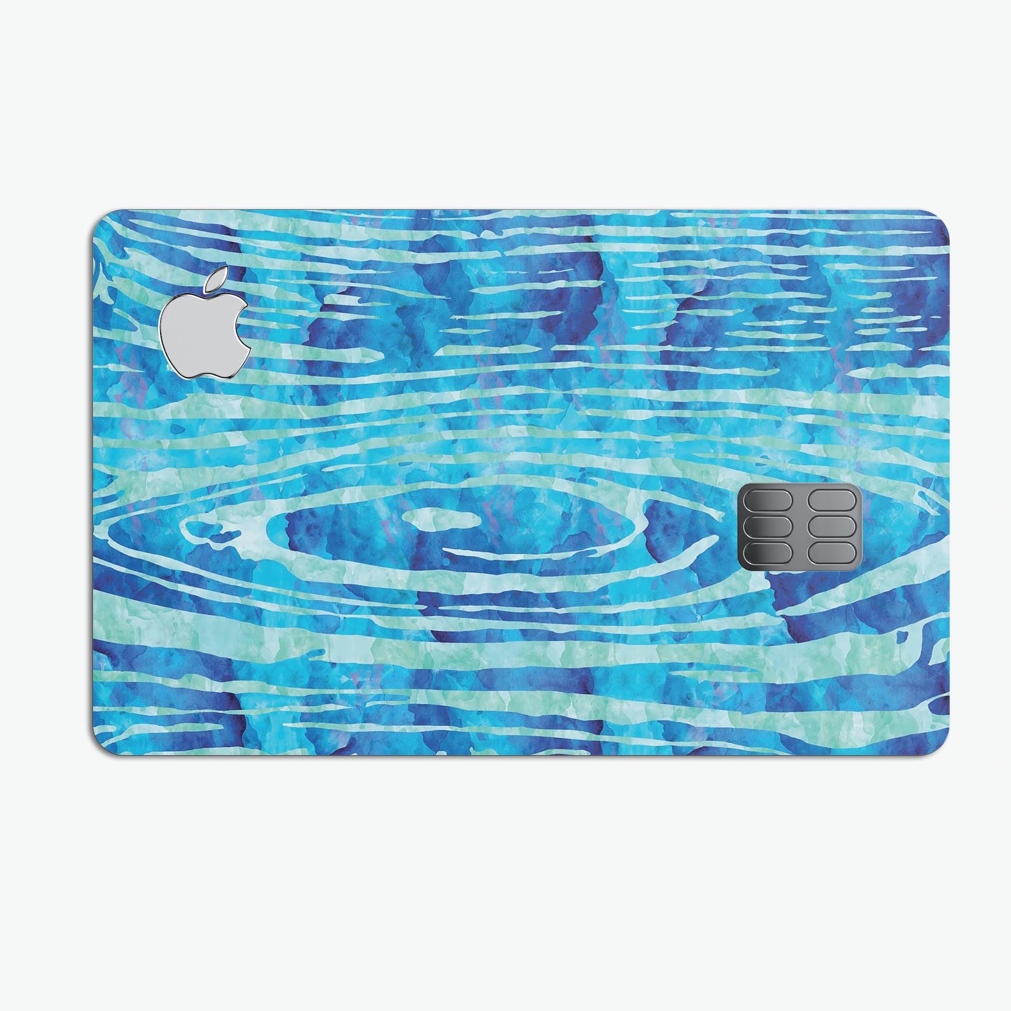 Blue Watercolor Woodgrain decal skin for Apple Card, showcasing a vibrant design with woodgrain texture.