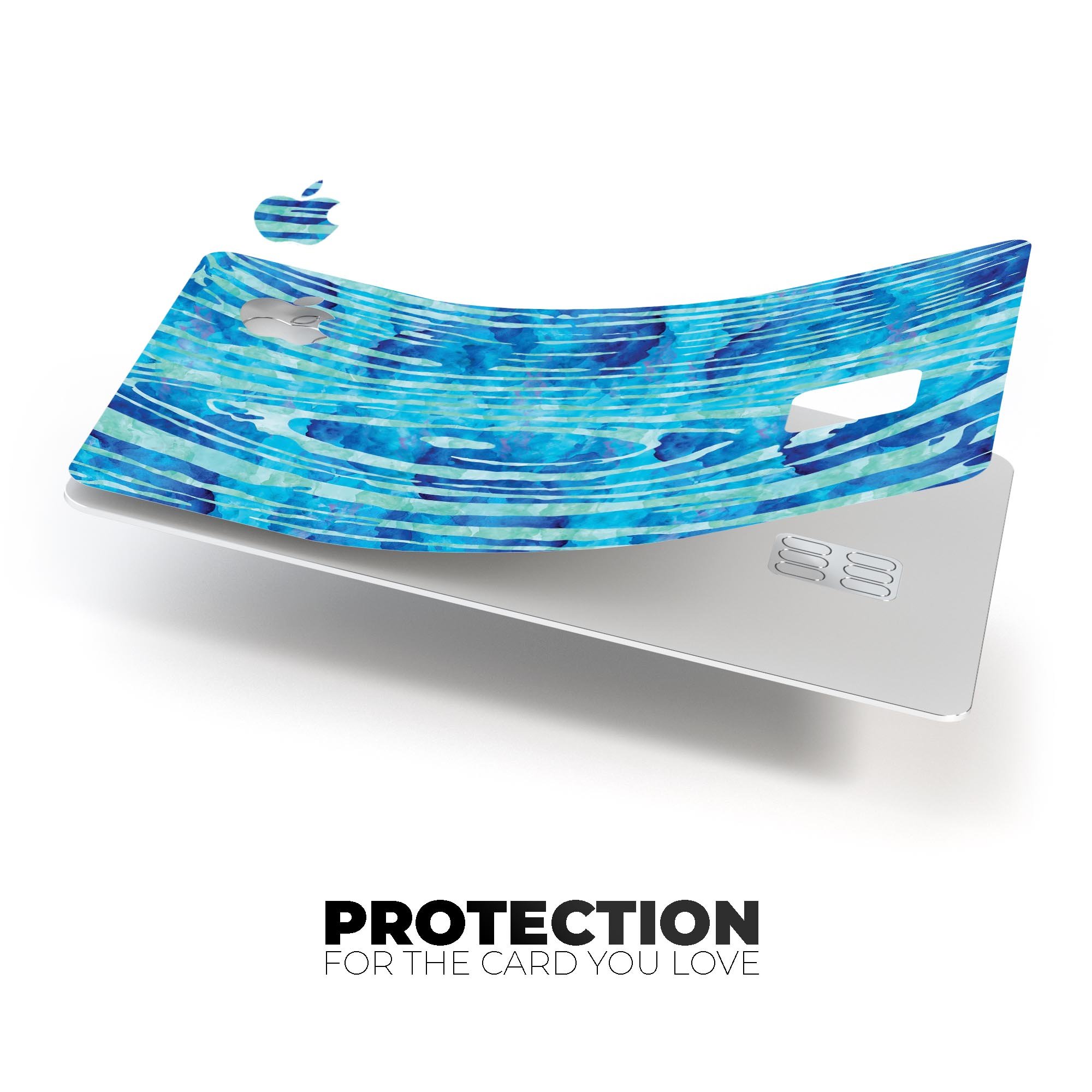 Blue Watercolor Woodgrain decal skin for Apple Card, showcasing a vibrant design with woodgrain texture.