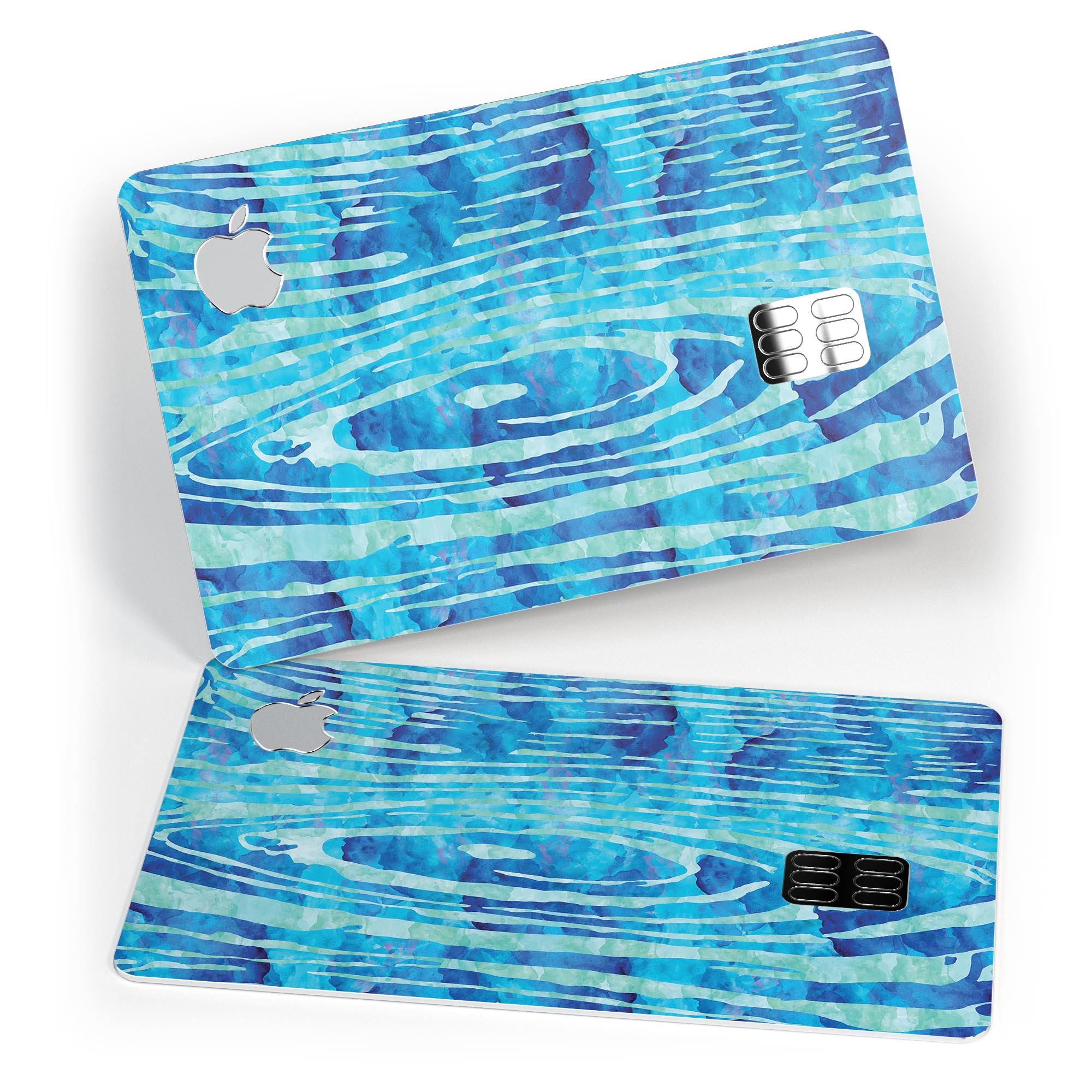 Blue Watercolor Woodgrain decal skin for Apple Card, showcasing a vibrant design with woodgrain texture.