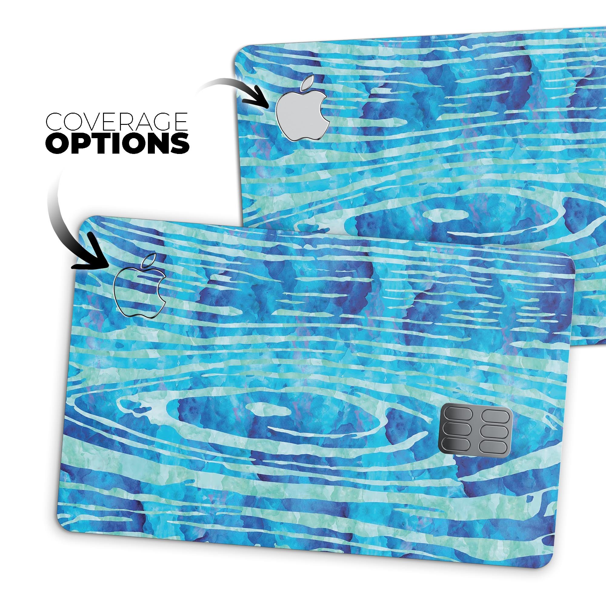 Blue Watercolor Woodgrain decal skin for Apple Card, showcasing a vibrant design with woodgrain texture.