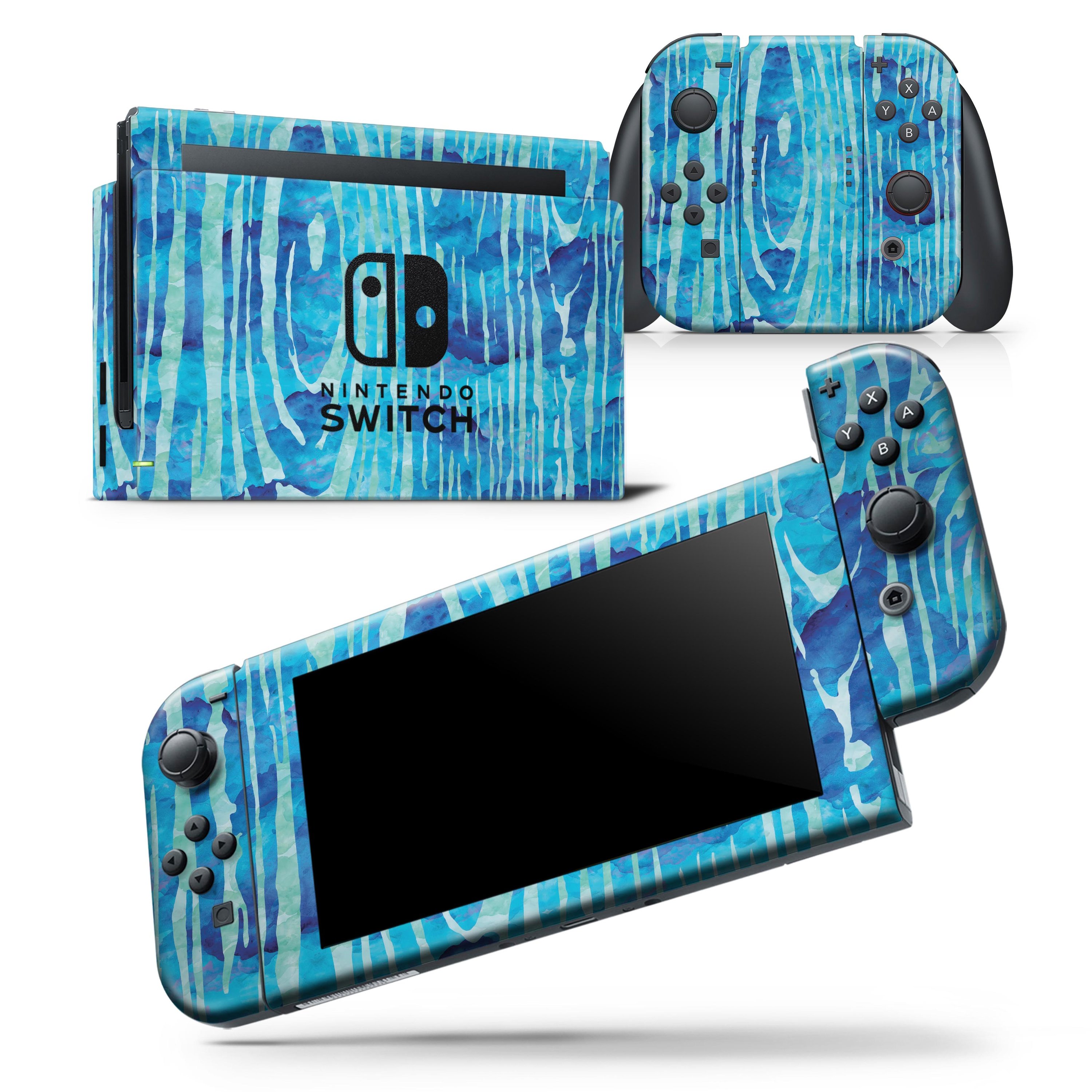 Blue Watercolor Woodgrain skin wrap decal for Nintendo Switch Lite, showcasing a vibrant design that fits snugly on the console.