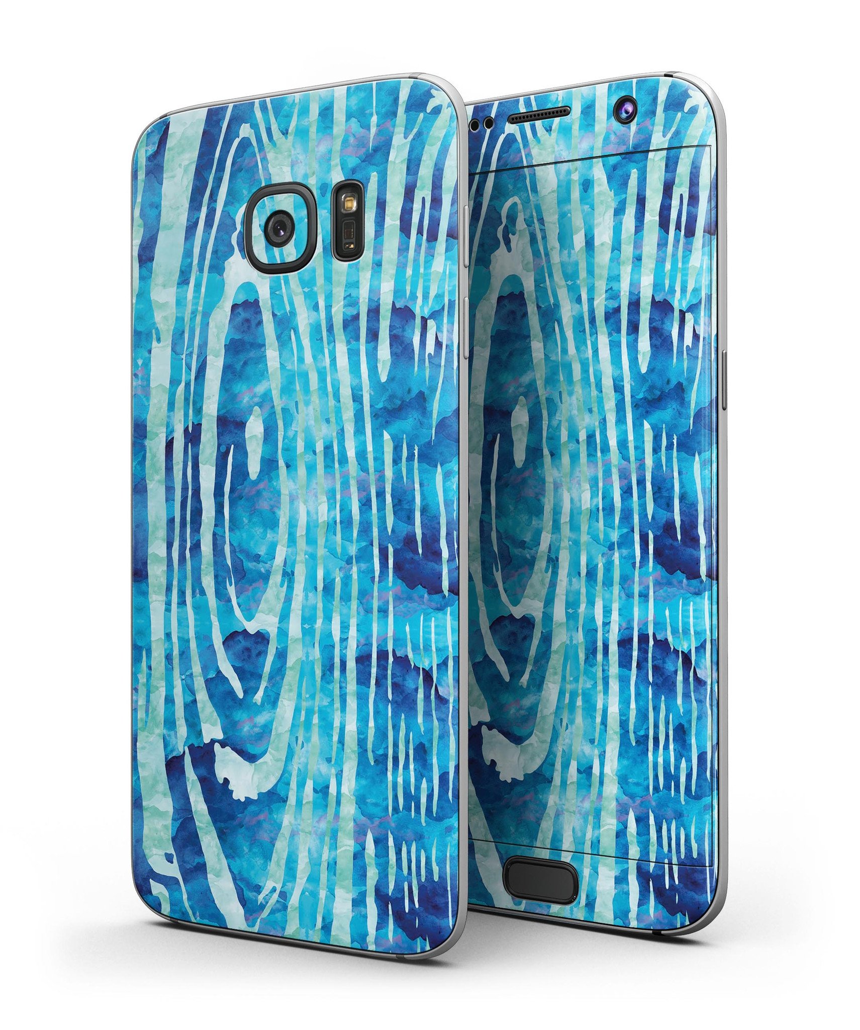 Blue with Purple and Aqua Strokes Pattern Skin-Kit for Samsung Galaxy S7/S7 Edge, showcasing vibrant colors and sleek design.