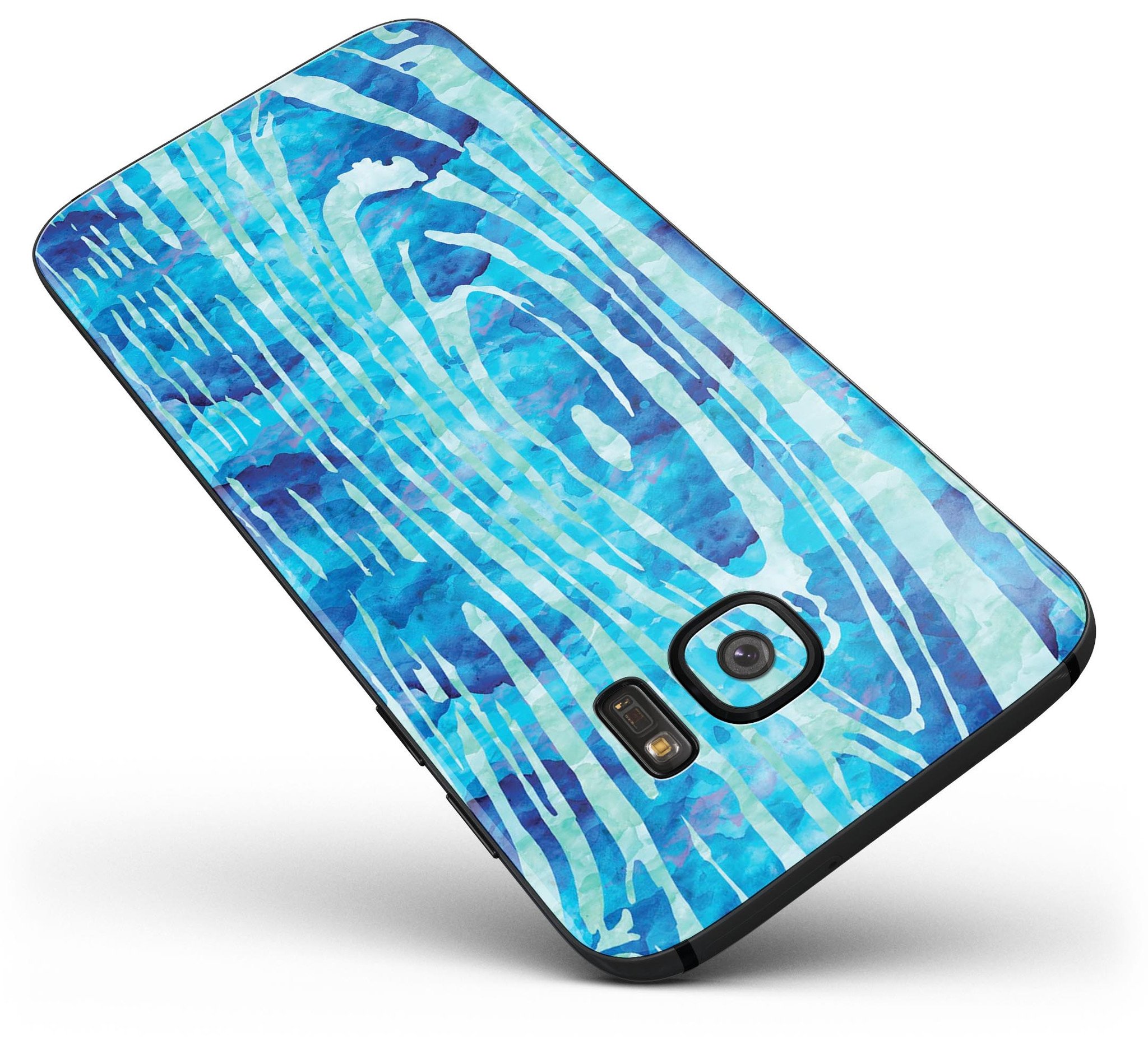 Blue with Purple and Aqua Strokes Pattern Skin-Kit for Samsung Galaxy S7/S7 Edge, showcasing vibrant colors and sleek design.