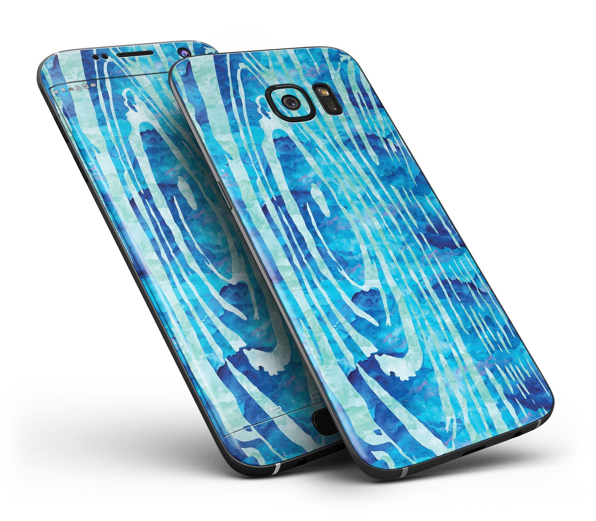 Blue with Purple and Aqua Strokes Pattern Skin-Kit for Samsung Galaxy S7/S7 Edge, showcasing vibrant colors and sleek design.