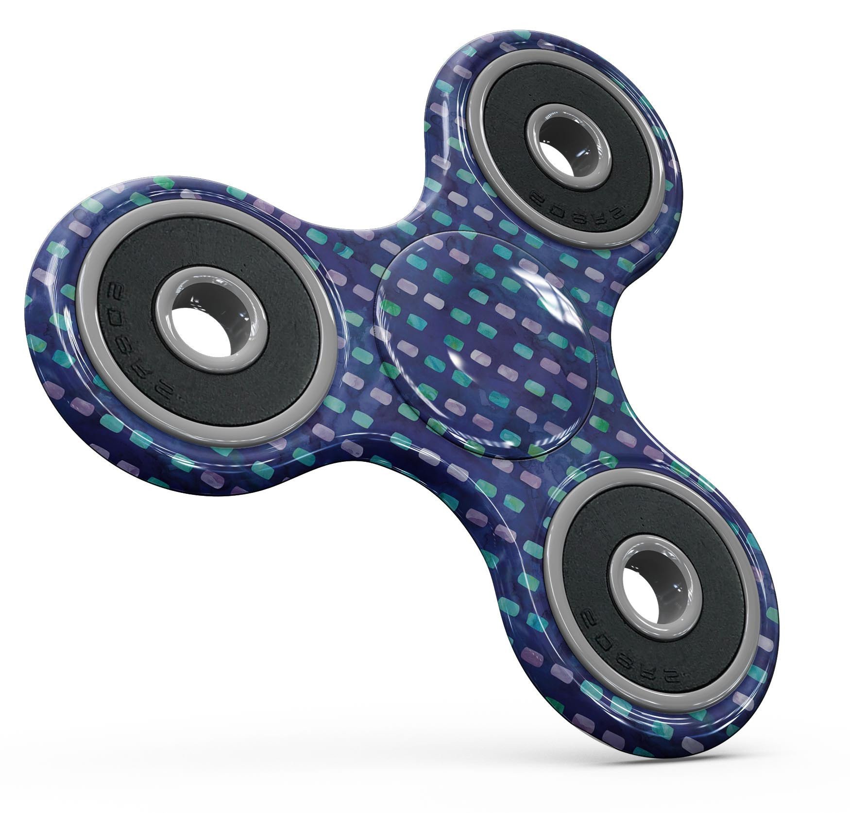 Full-body fidget spinner skin featuring a vibrant blue, purple, and aqua strokes pattern, designed for durability and style.