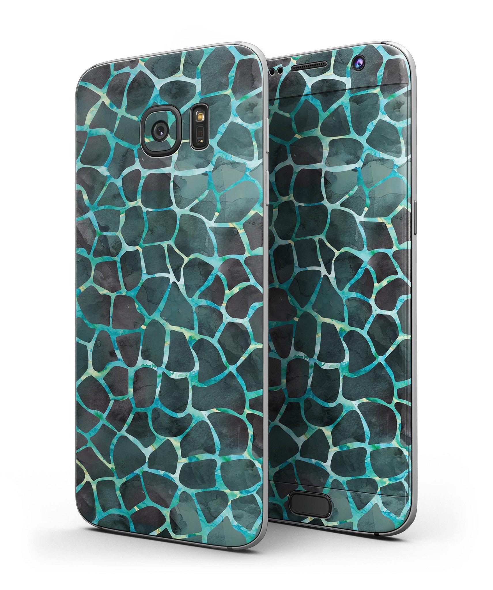 Blue-Green Damask Watercolor Pattern skin for Samsung Galaxy S7 and S7 Edge, showcasing vibrant colors and intricate design.