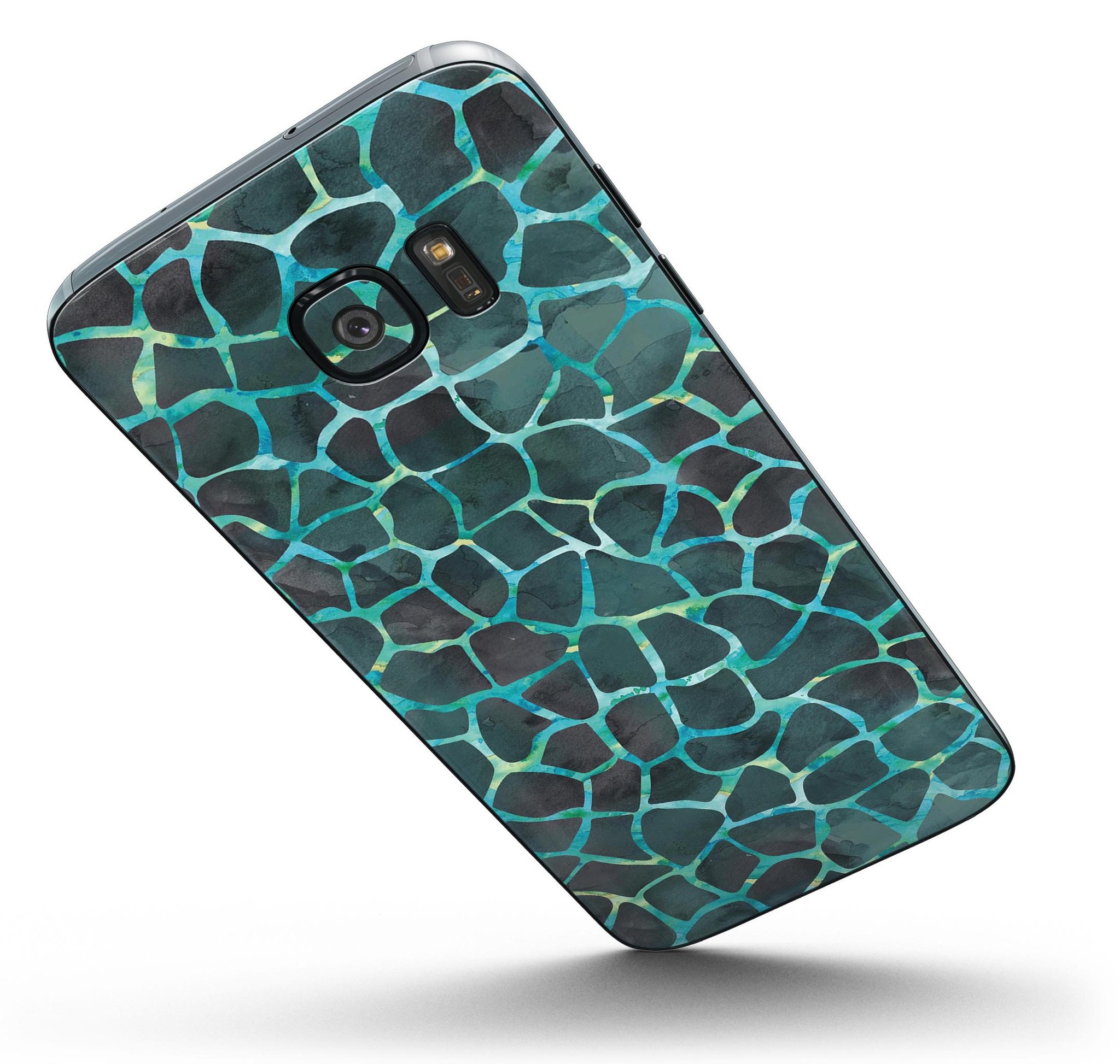 Blue-Green Damask Watercolor Pattern skin for Samsung Galaxy S7 and S7 Edge, showcasing vibrant colors and intricate design.