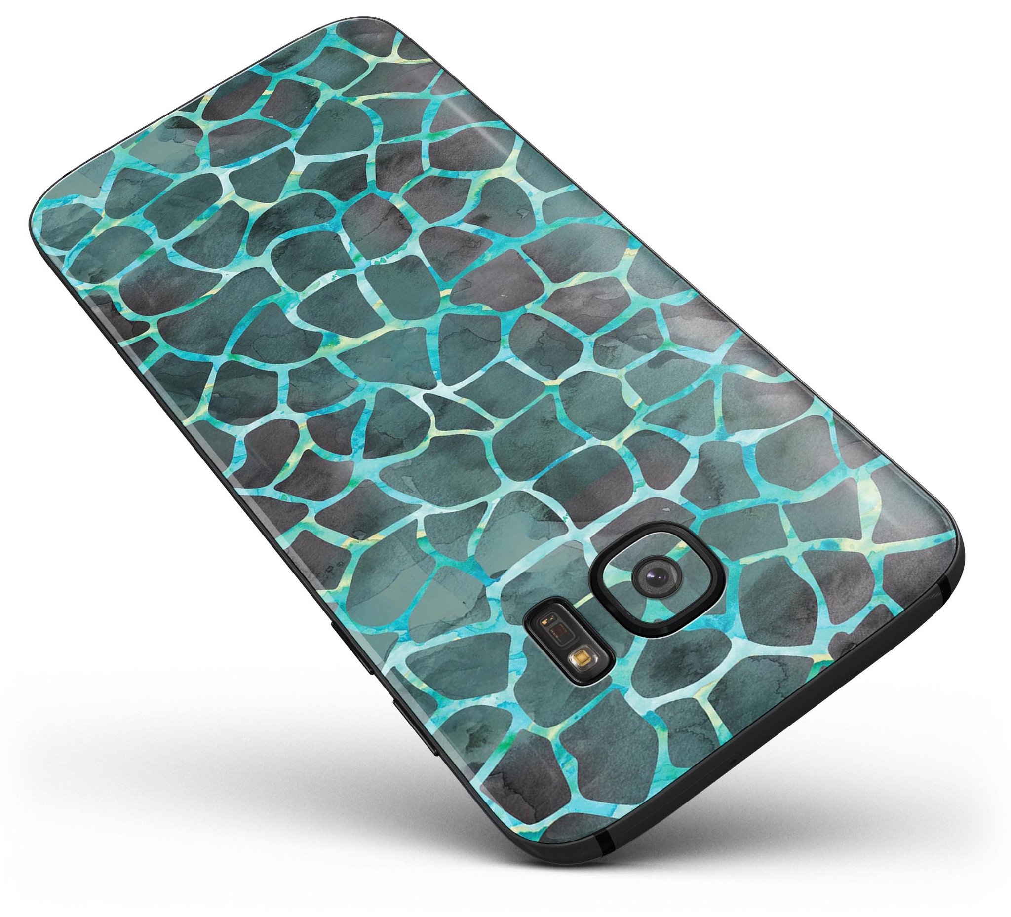 Blue-Green Damask Watercolor Pattern skin for Samsung Galaxy S7 and S7 Edge, showcasing vibrant colors and intricate design.