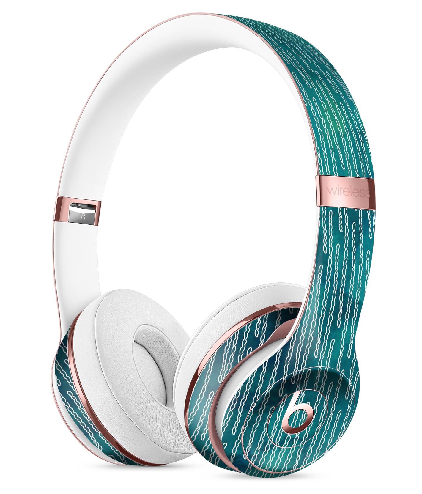 Blue-Green Watercolor Squiggles Skin Kit for Beats by Dre Solo 3 Wireless Headphones, showcasing vibrant colors and unique design.