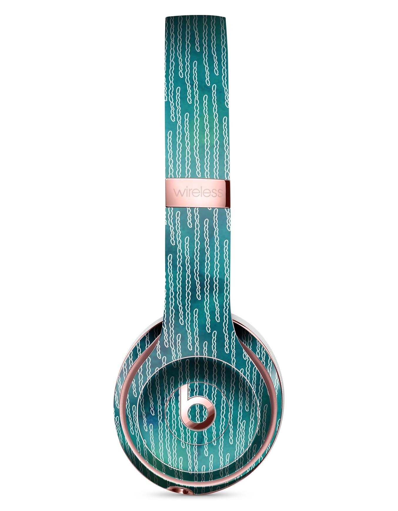 Blue-Green Watercolor Squiggles Skin Kit for Beats by Dre Solo 3 Wireless Headphones, showcasing vibrant colors and unique design.