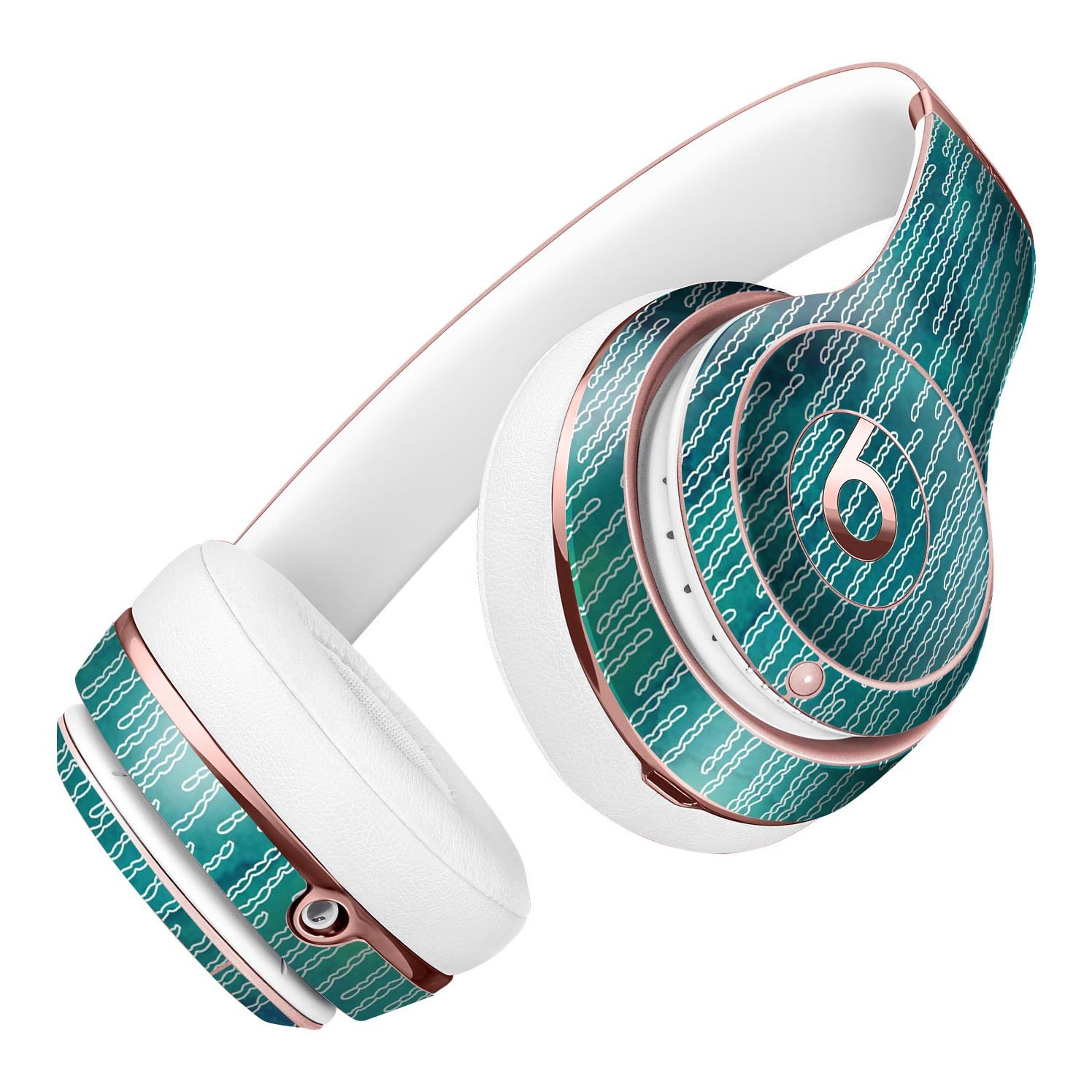 Blue-Green Watercolor Squiggles Skin Kit for Beats by Dre Solo 3 Wireless Headphones, showcasing vibrant colors and unique design.