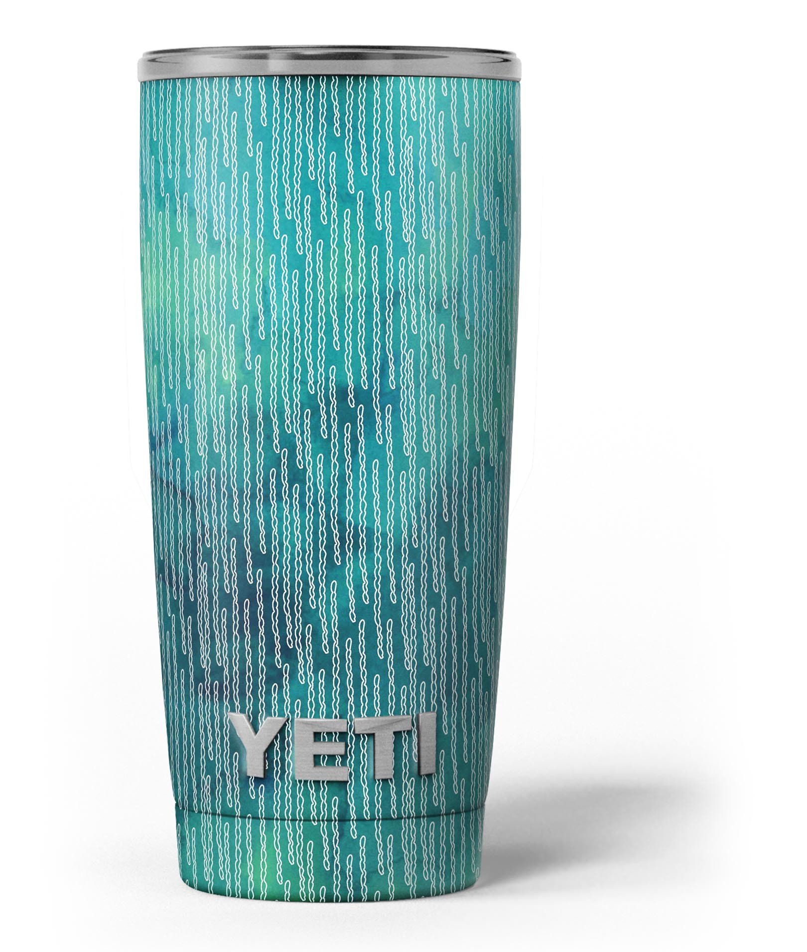 Blue-Green Watercolor Squiggles skin decal vinyl wrap kit for Yeti Coolers, showcasing vibrant colors and unique design.