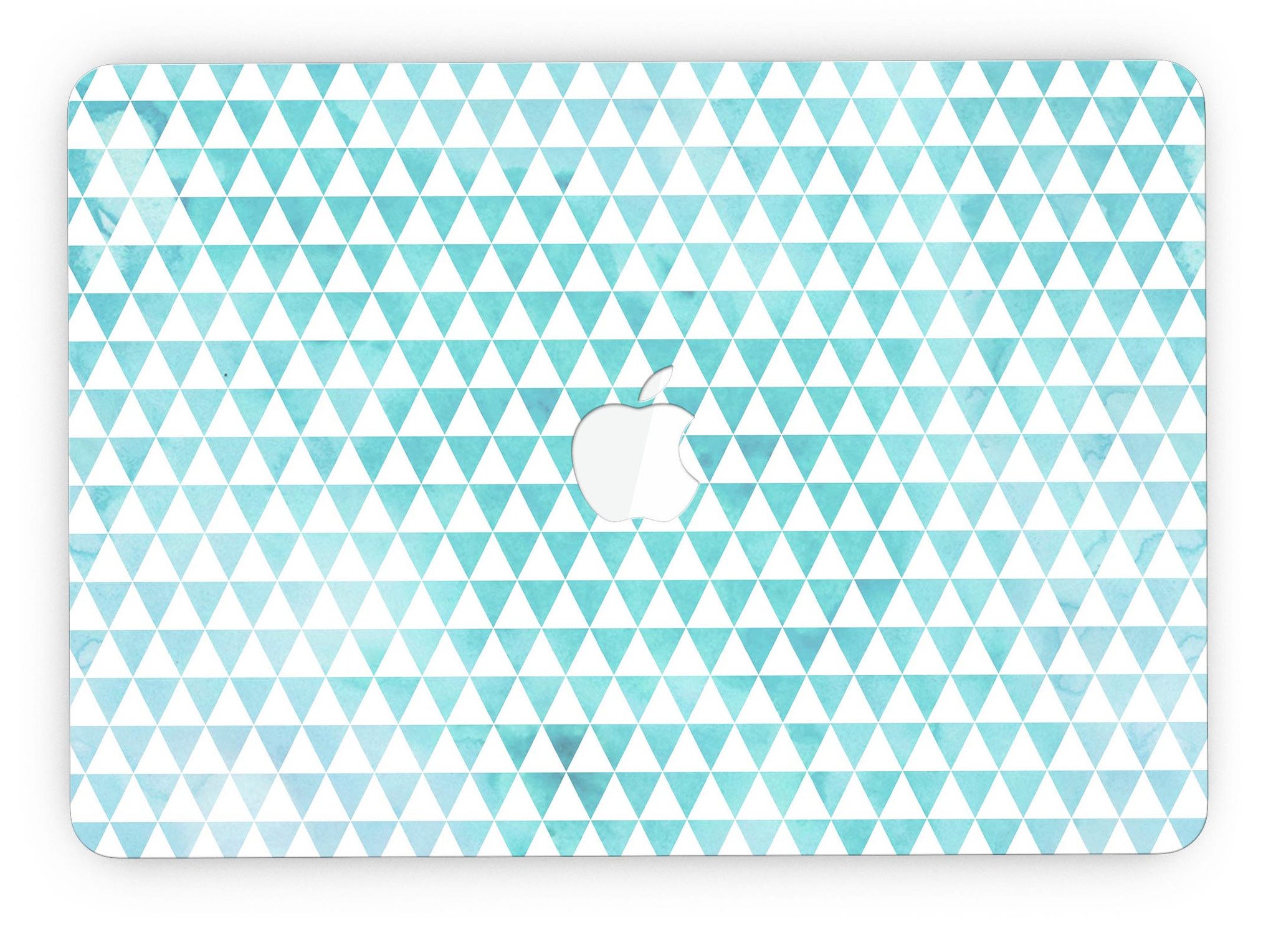 Blue-green watercolor triangle pattern skin for MacBook Pro with Retina Display, showcasing vibrant colors and artistic design.